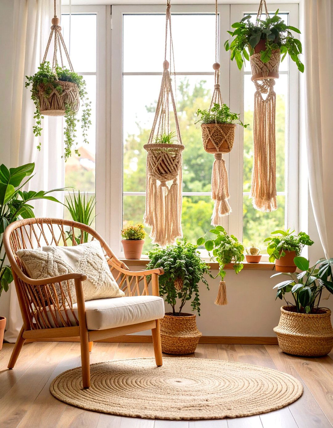 Macrame Plant Hanger Window Garden - 25 Boho Room Ideas