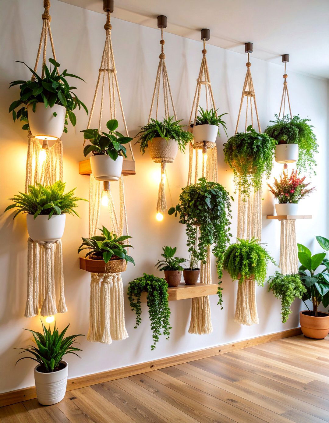 Macrame Plant Wall Gallery Installation - 25 Boho Decor Ideas
