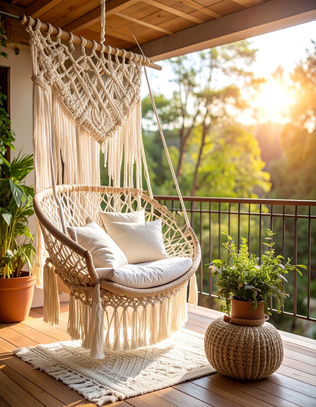 Macrame Privacy Curtain with Bohemian Styling - 25 Balcony Privacy Ideas