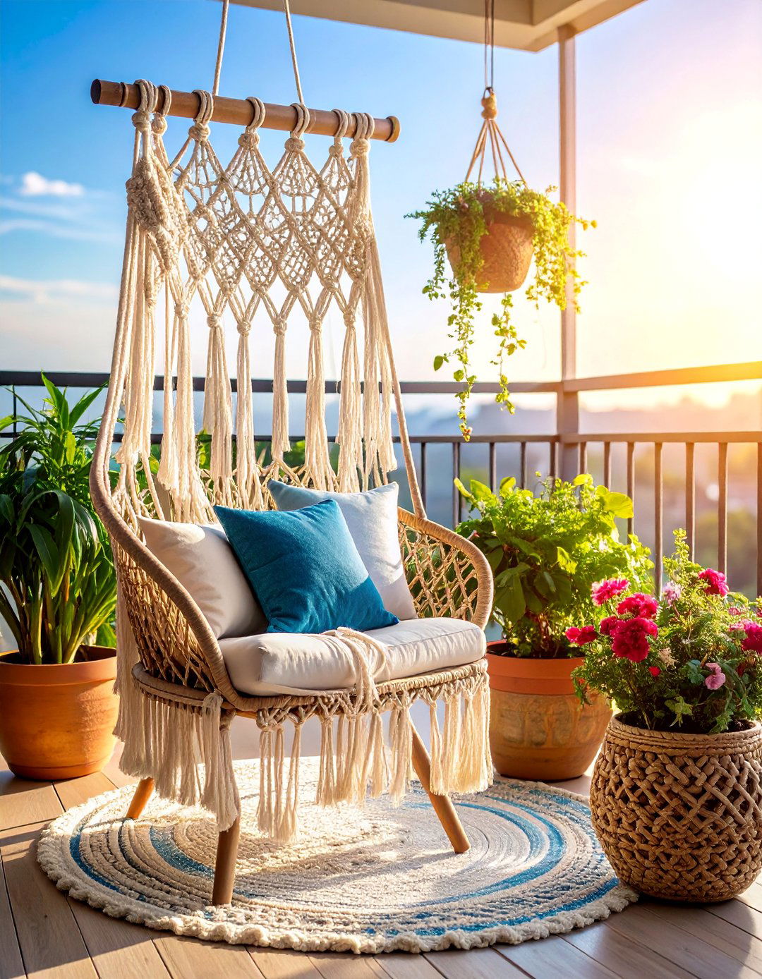 Macrame Rope Trellis for Bohemian Style - 25 Balcony Trellis Ideas