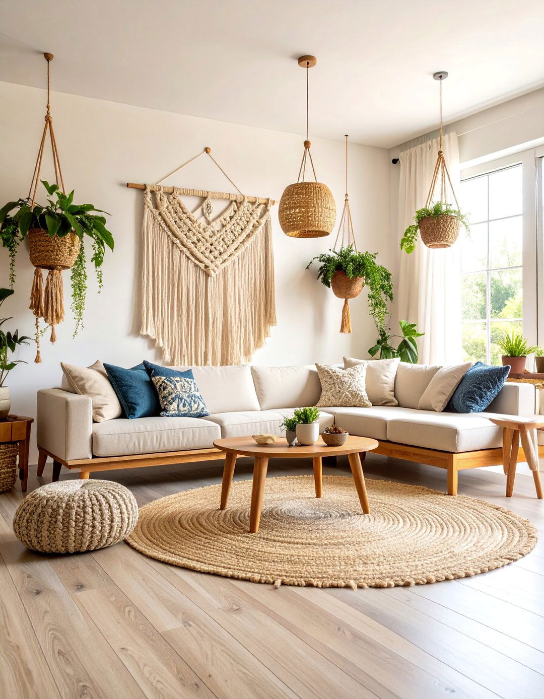 Macrame Wall Art Centerpiece - 25 Black Boho Living Room Ideas