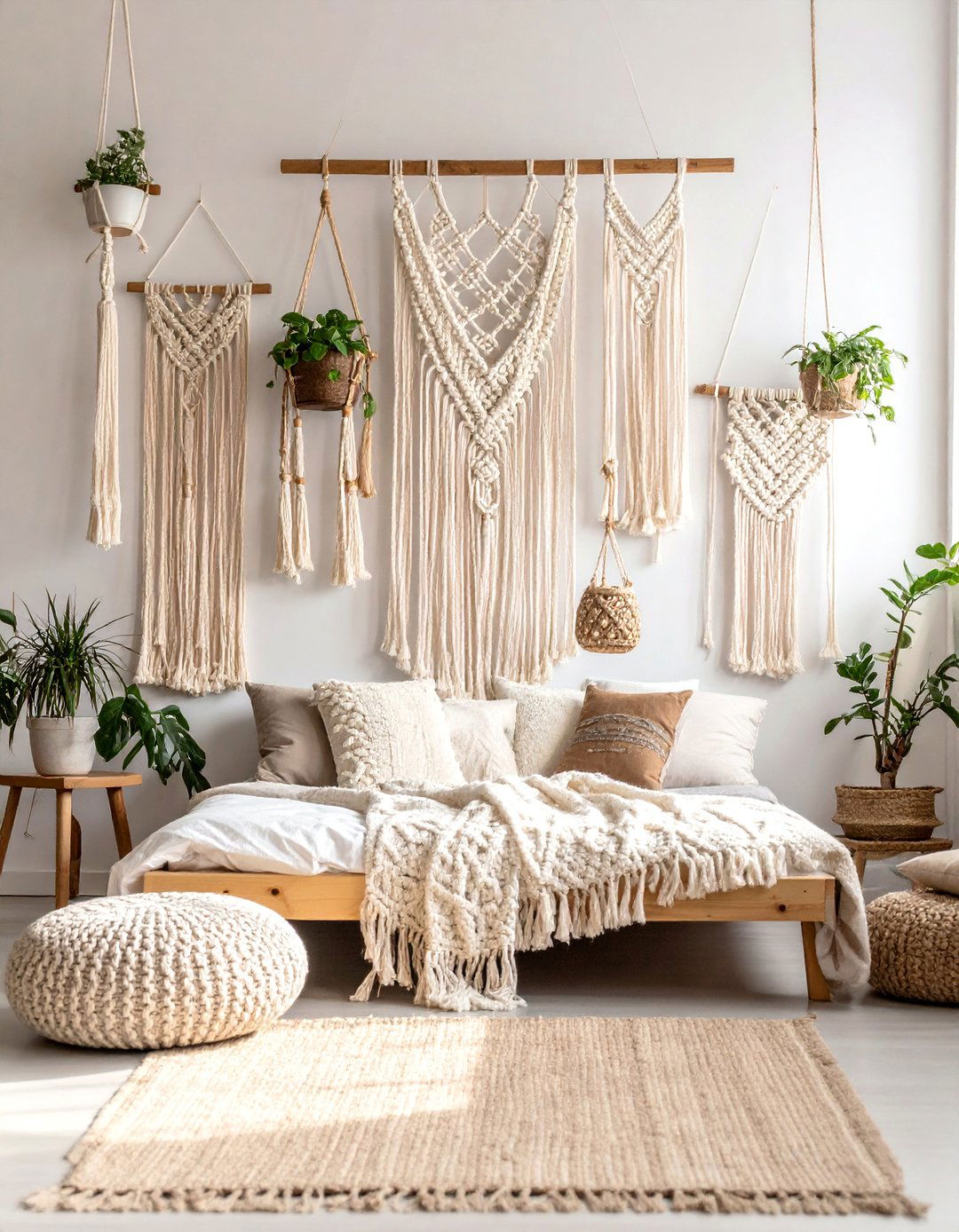 Macrame Wall Gallery with Natural Textures - 25 Bohemian Interior Design Ideas