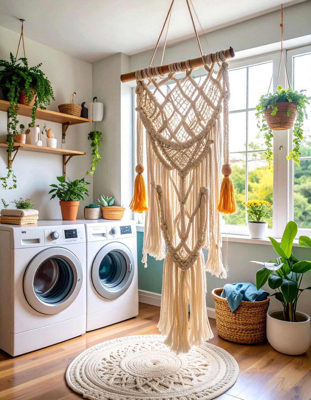 Macrame Window Hangings with Bohemian Flair - 25 Laundry Room Curtain Ideas