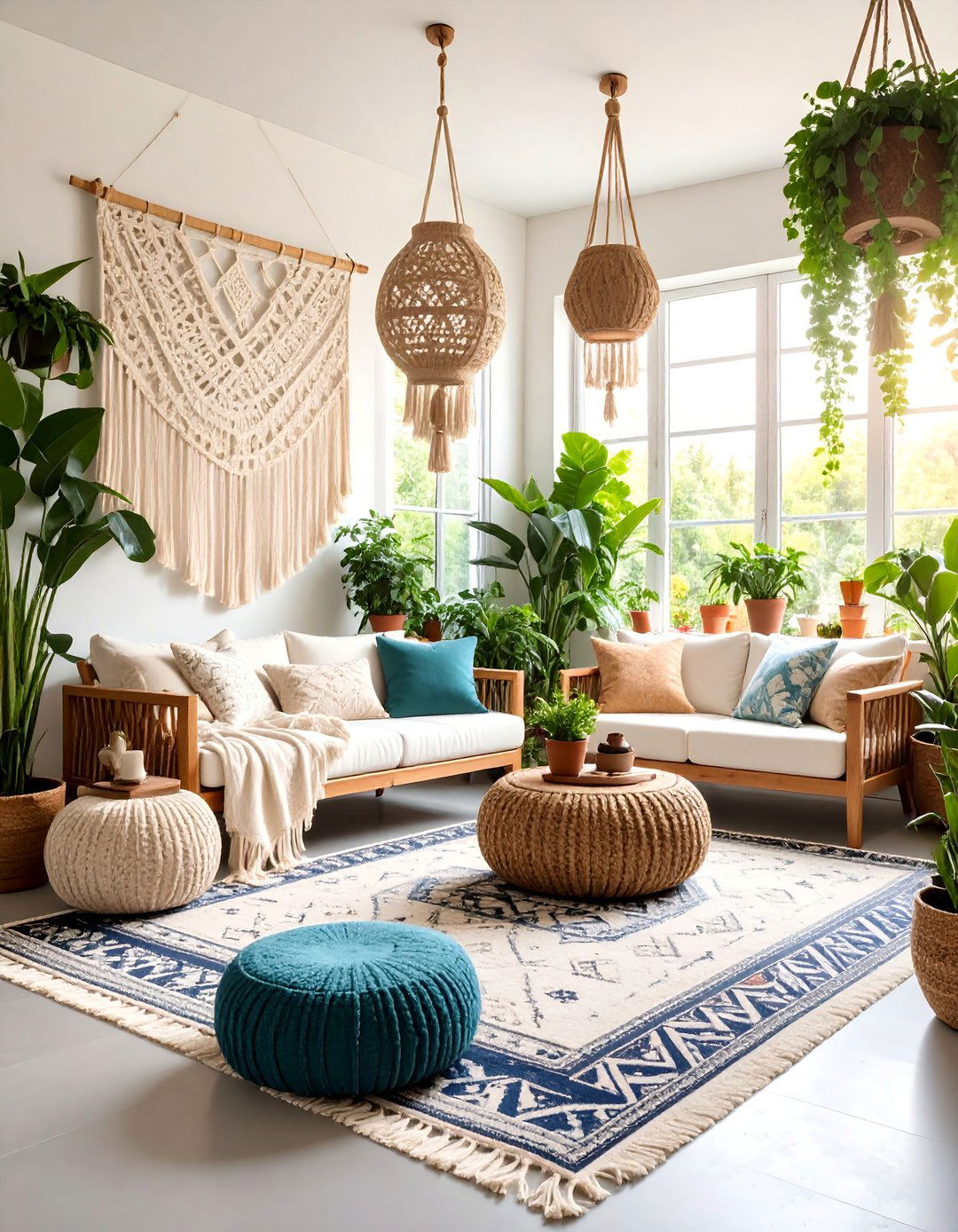 Macrame and Textile Sunroom with Boho Rustic Style - 25 Rustic Sunroom Ideas