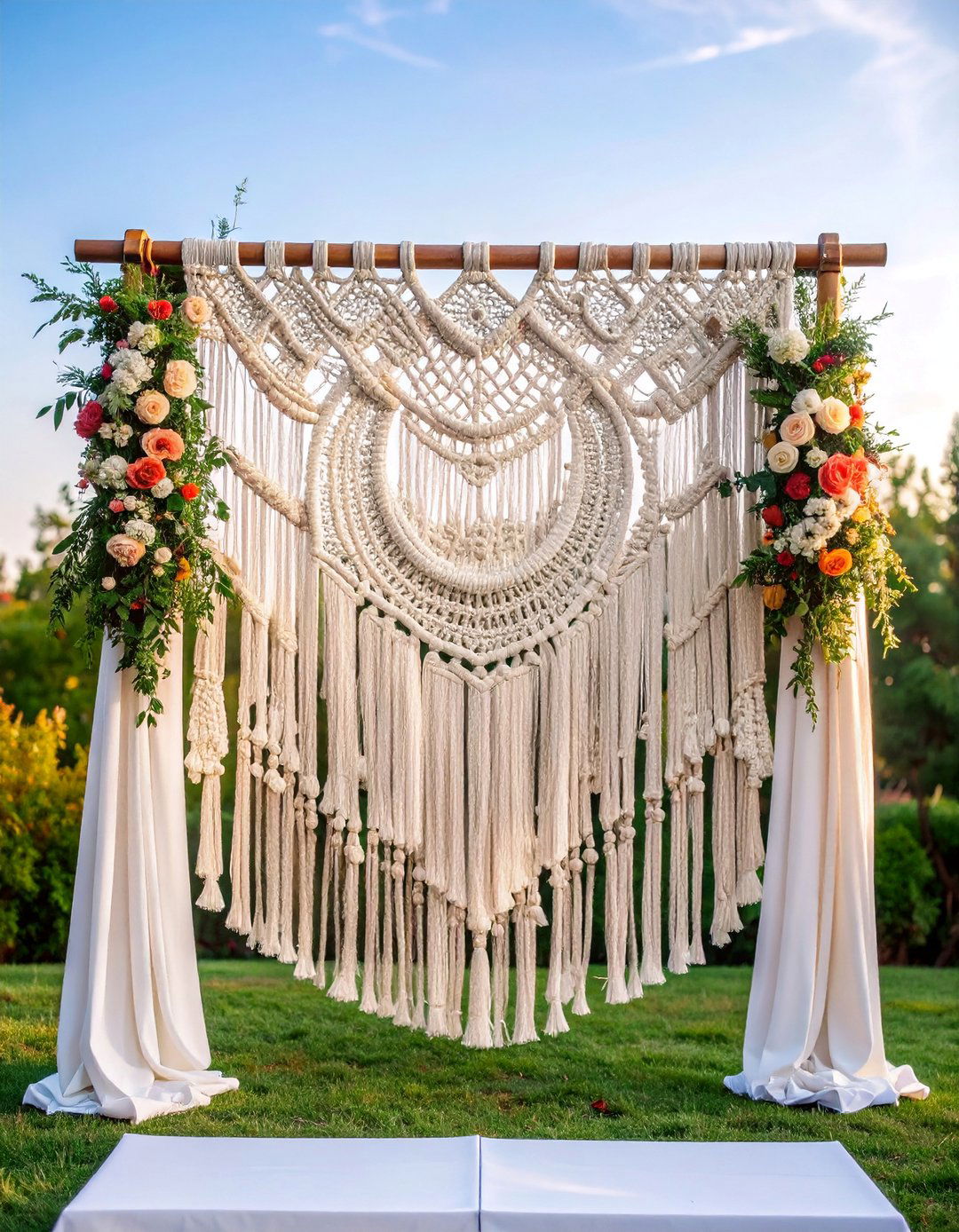 Macrame and Textile Wedding Arch - 25 Wedding Arch Ideas