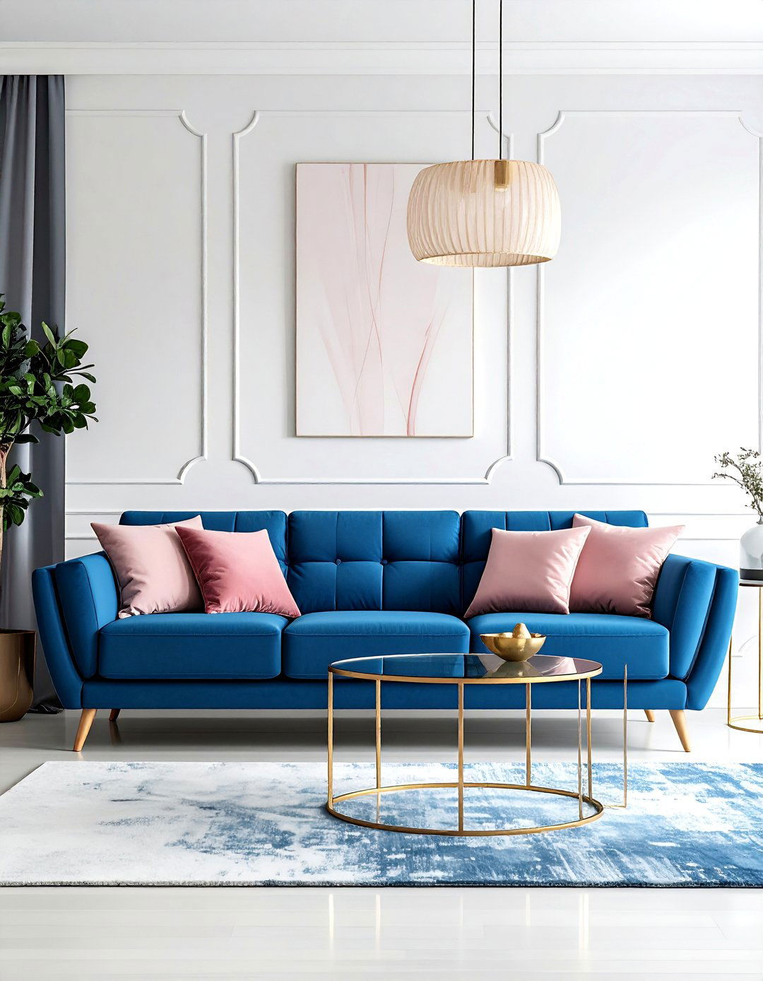 Magenta Pink Pillows with Cobalt Blue Sofa - 25 Pink and Blue Living Room Ideas