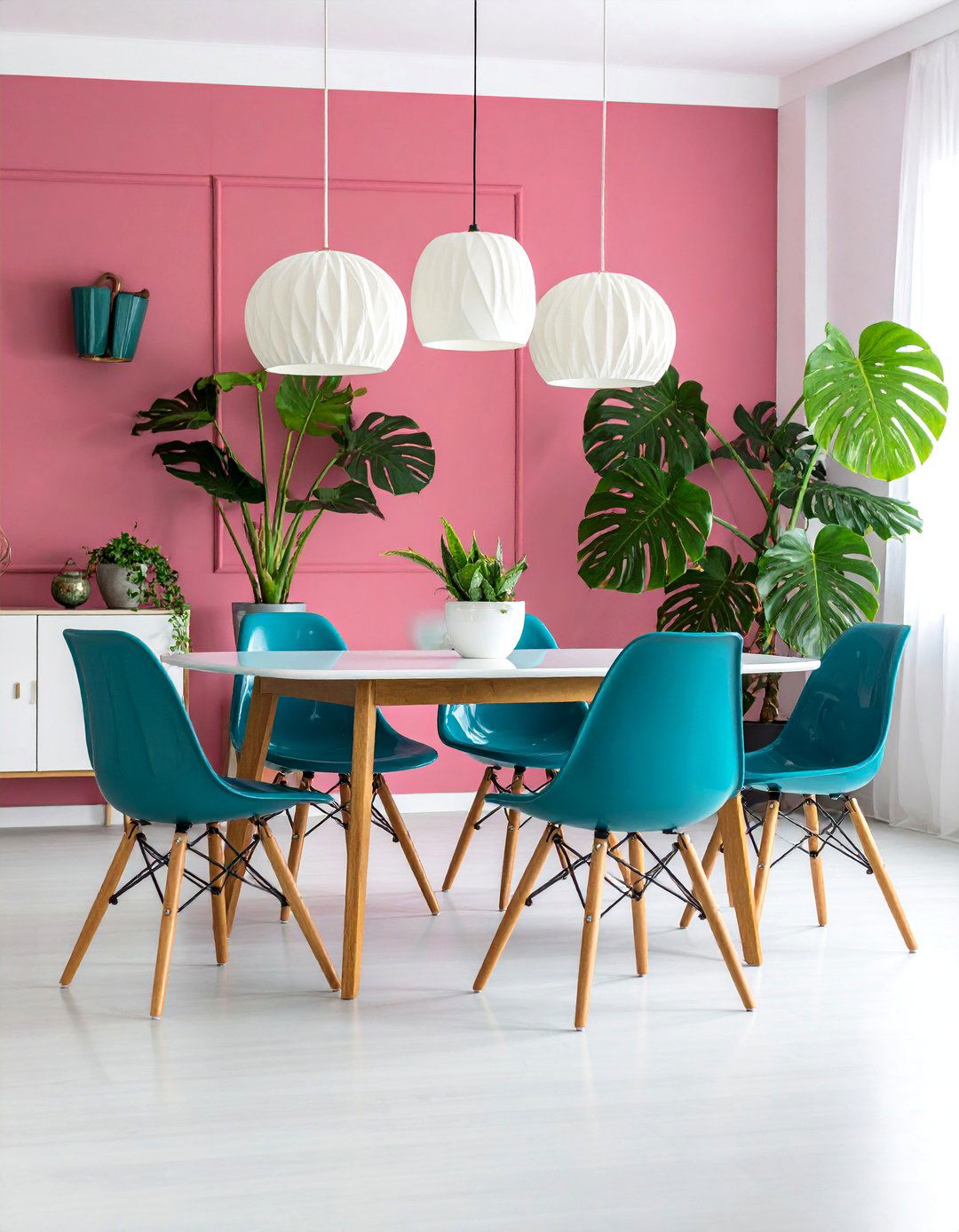 Magenta and Aqua Tropical Modern - 25 Colorful Dining Room Ideas