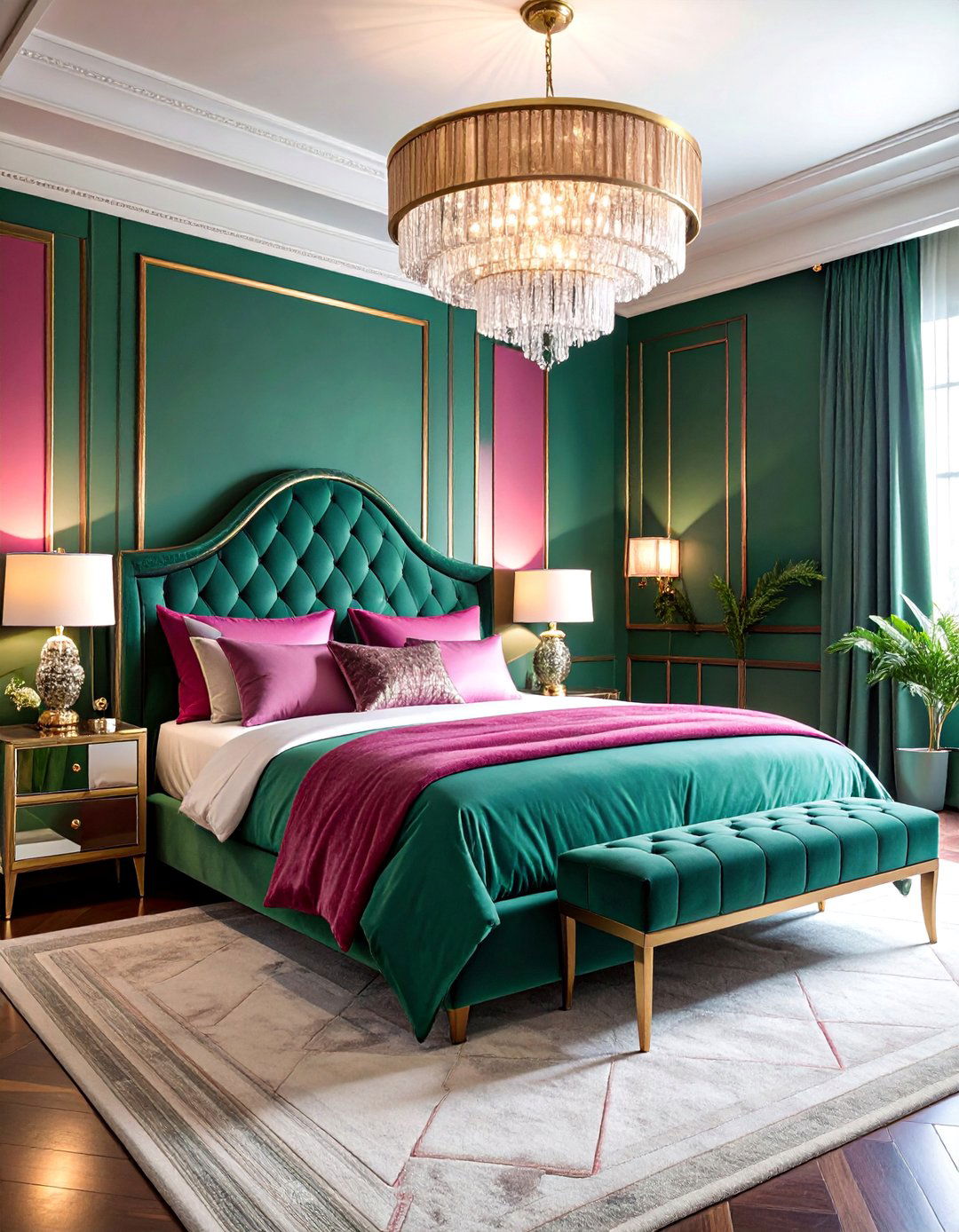 Magenta and Jade Green Art Deco Bedroom - 25 Pink and Green Bedroom Ideas