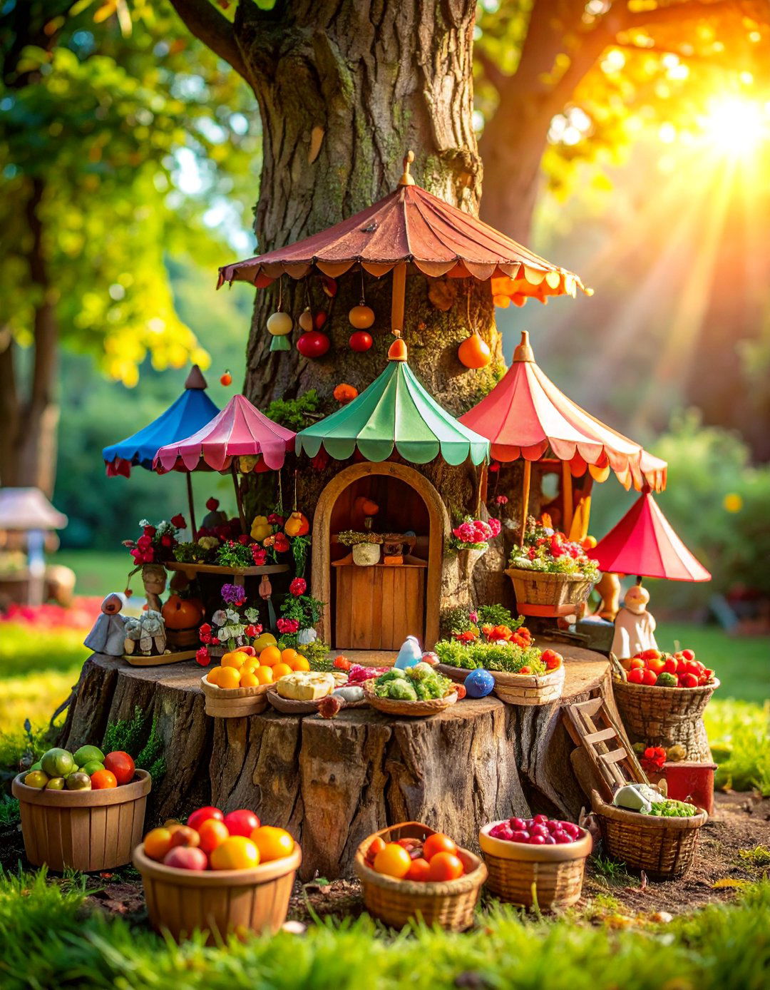 Magical Fairy Market Tree Stump - 25 Tree Stump Fairy Garden Ideas