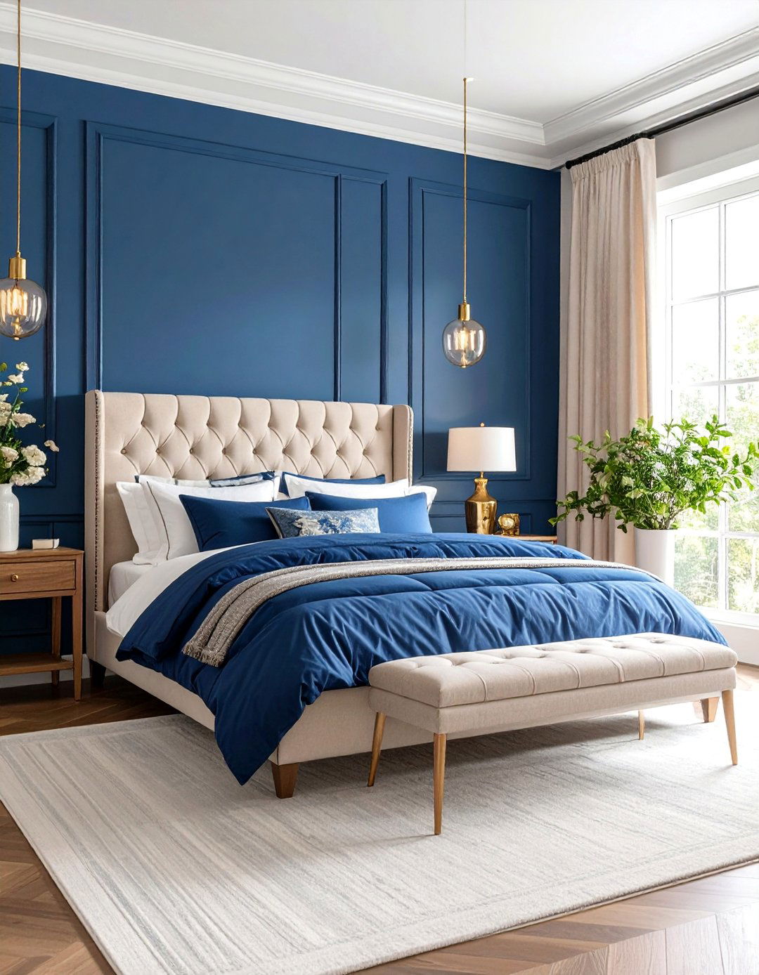 Magnolia Bedroom with Navy Blue Statement Wall - 25 Magnolia Bedroom Ideas