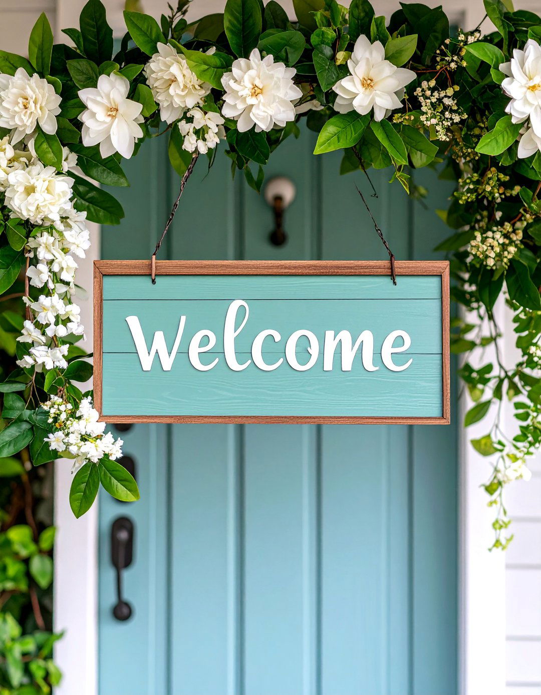 Magnolia Leaf Welcome Sign Display - 25 Spring Front Door Decor Ideas