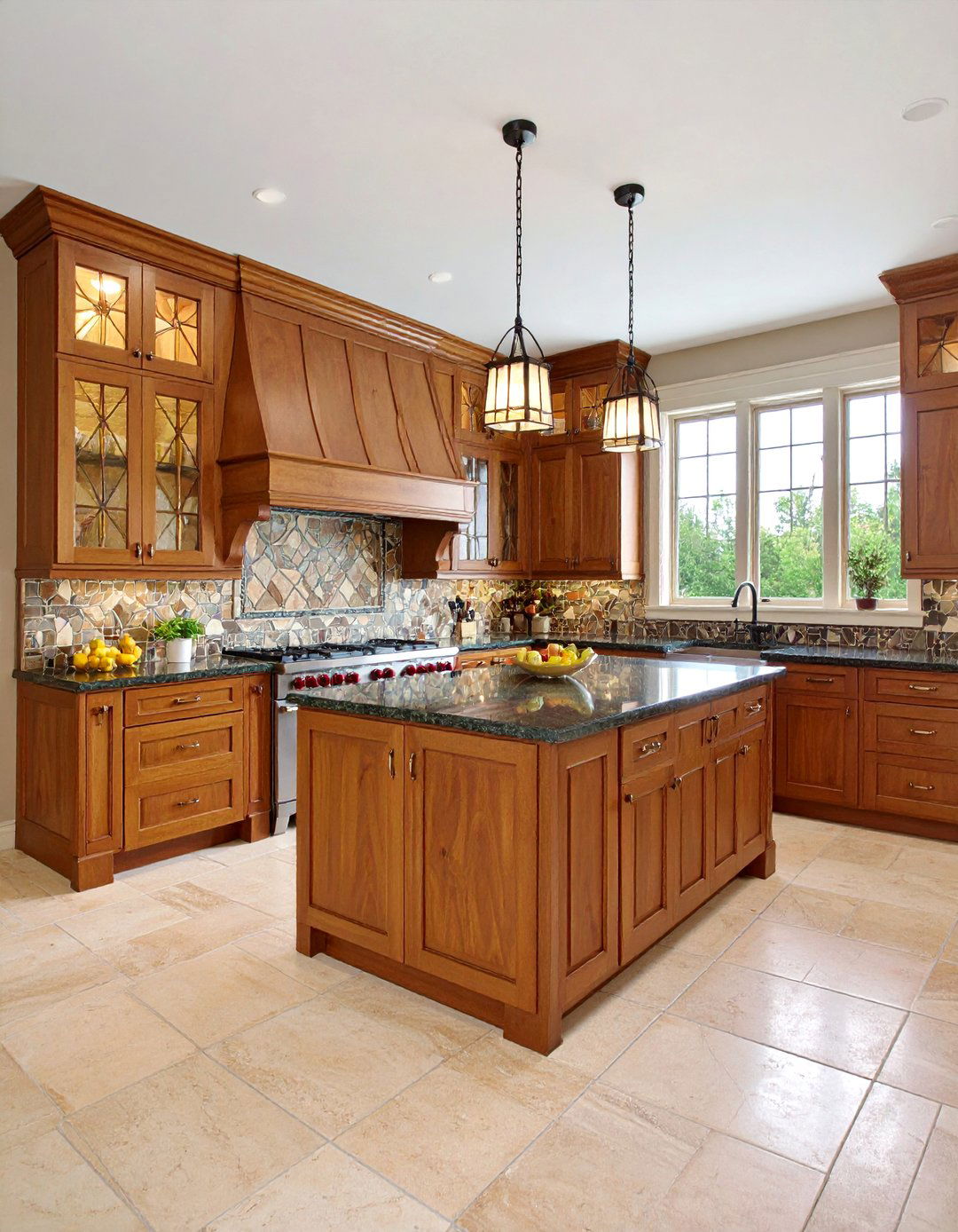 Mahogany Kitchen with Leaded Glass Cabinet Doors - 25 Craftsman Kitchen Ideas