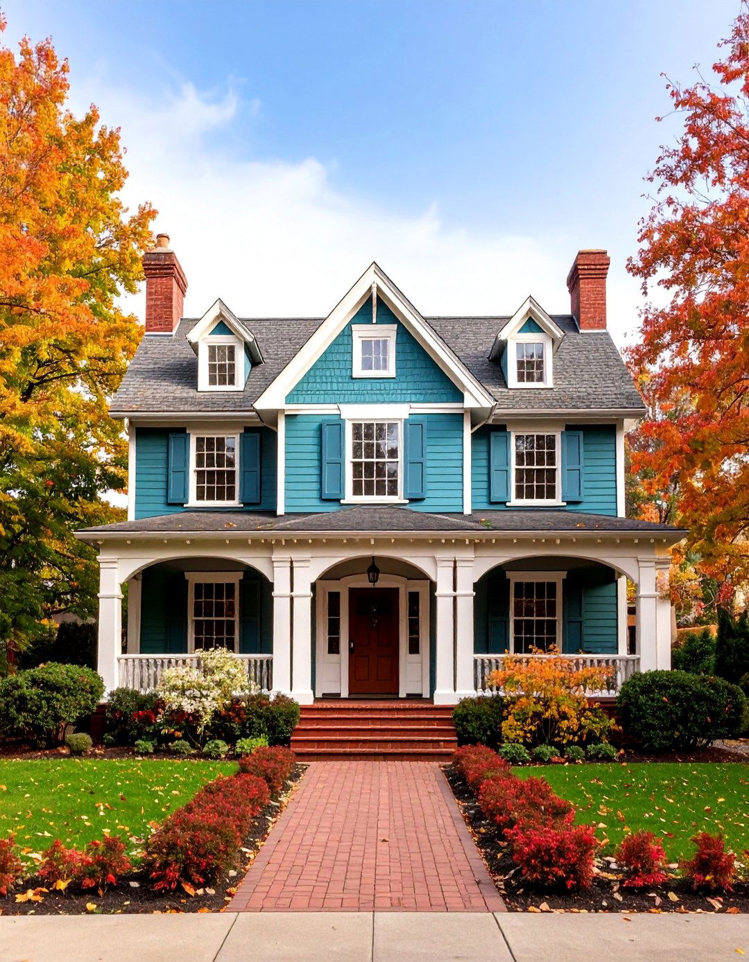 Malachite Green Tudor with Brick Details - 25 Dark Green Exterior Paint Color Schemes
