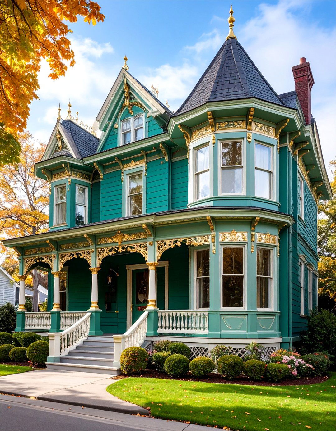 Malachite Green Victorian Luxury with Gold Leaf Accents - 25 Green Victorian House Colors