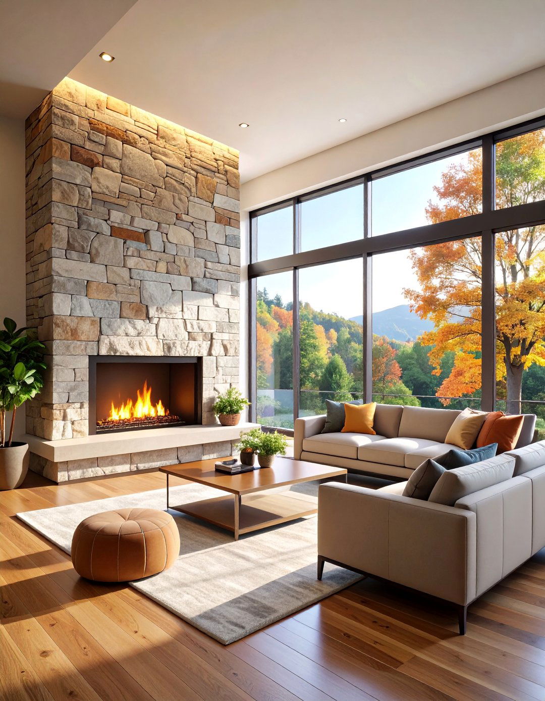 Manufactured Stone Fireplace with Contemporary Value - 25 Floor to Ceiling Stone Fireplace Ideas