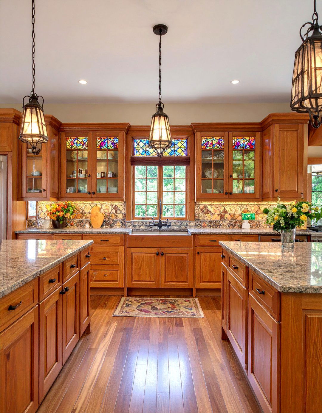 Maple Craftsman Kitchen with Stained Glass Accent Windows - 25 Craftsman Kitchen Ideas