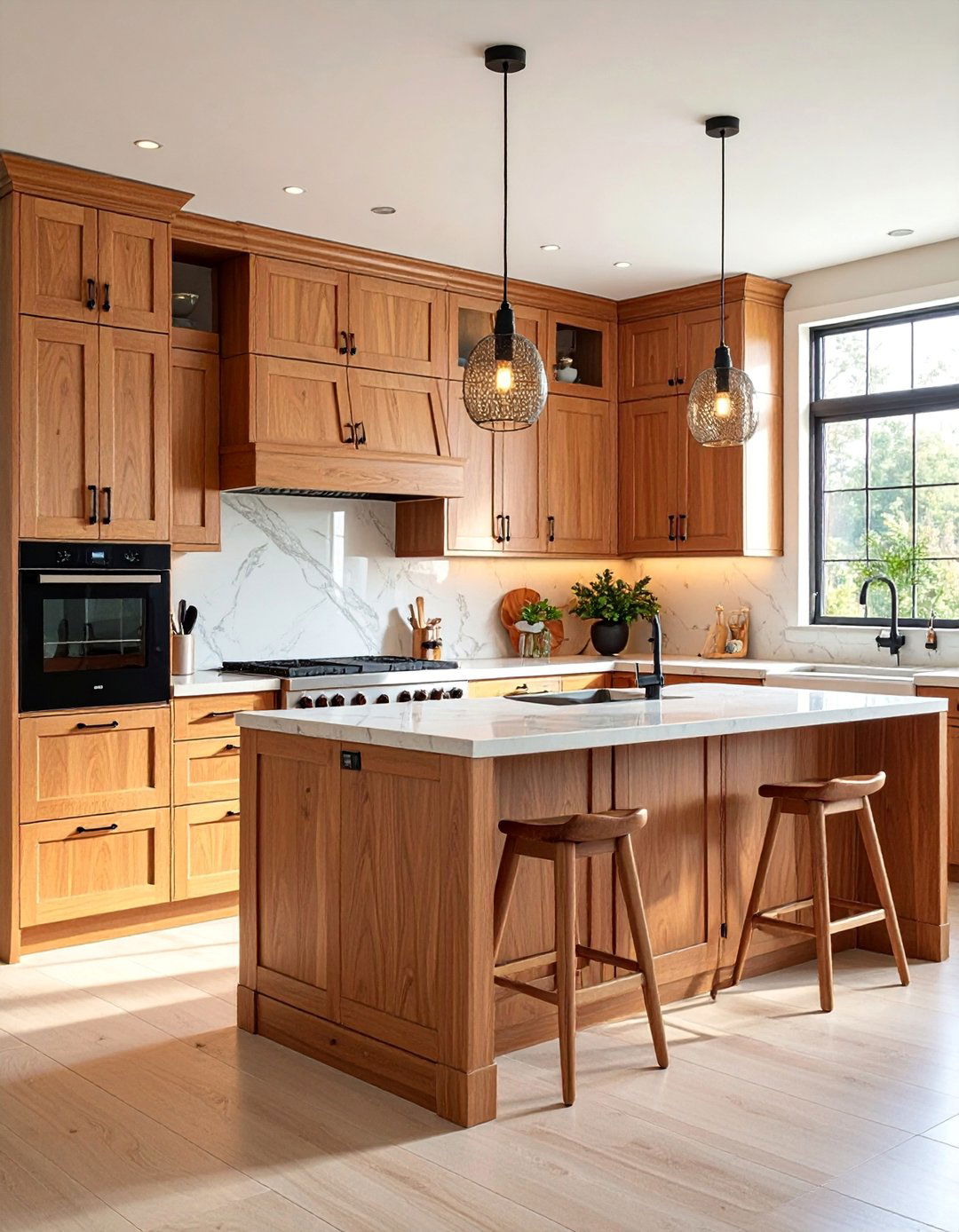 Maple Kitchen Cabinets with Mixed Wood Accent Features - 25 Maple Kitchen Cabinets Ideas