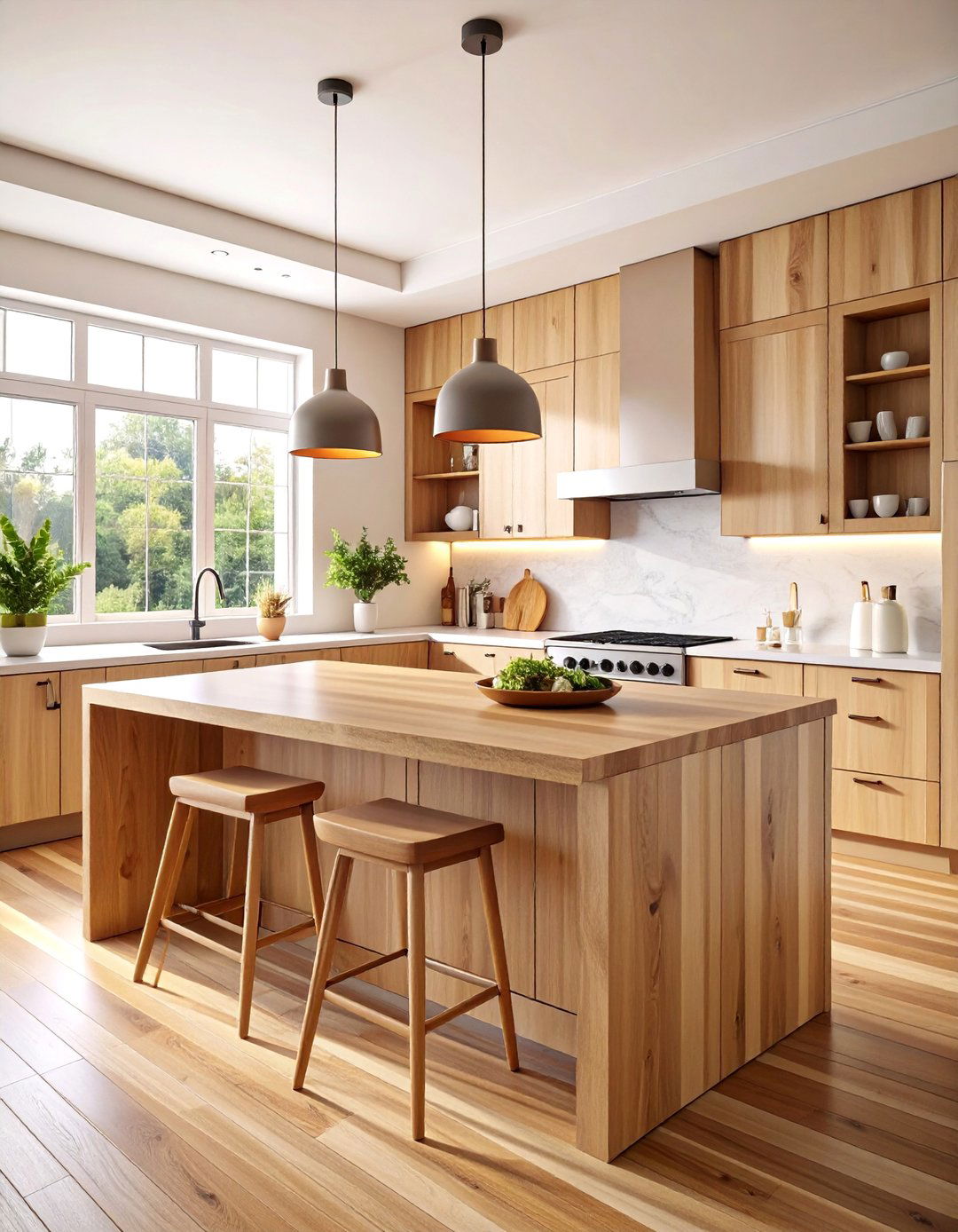 Maple Kitchen Island with Butcher Block Countertop - 25 Maple Kitchen Cabinets Ideas