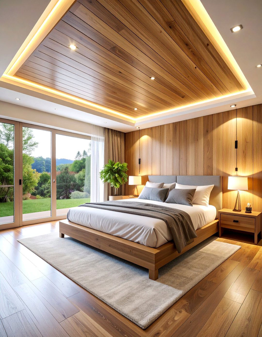 Maple Shiplap Tray Ceiling with LED Accent Lighting - 25 Rustic Ceiling Ideas