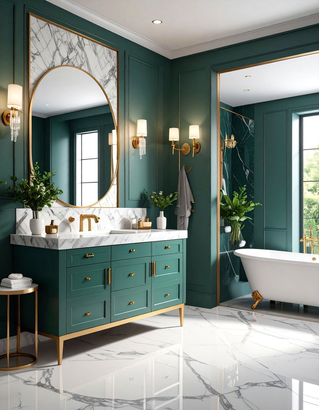 Marble Accent Half Bathroom with Luxury Details - 25 Half Bathroom Ideas