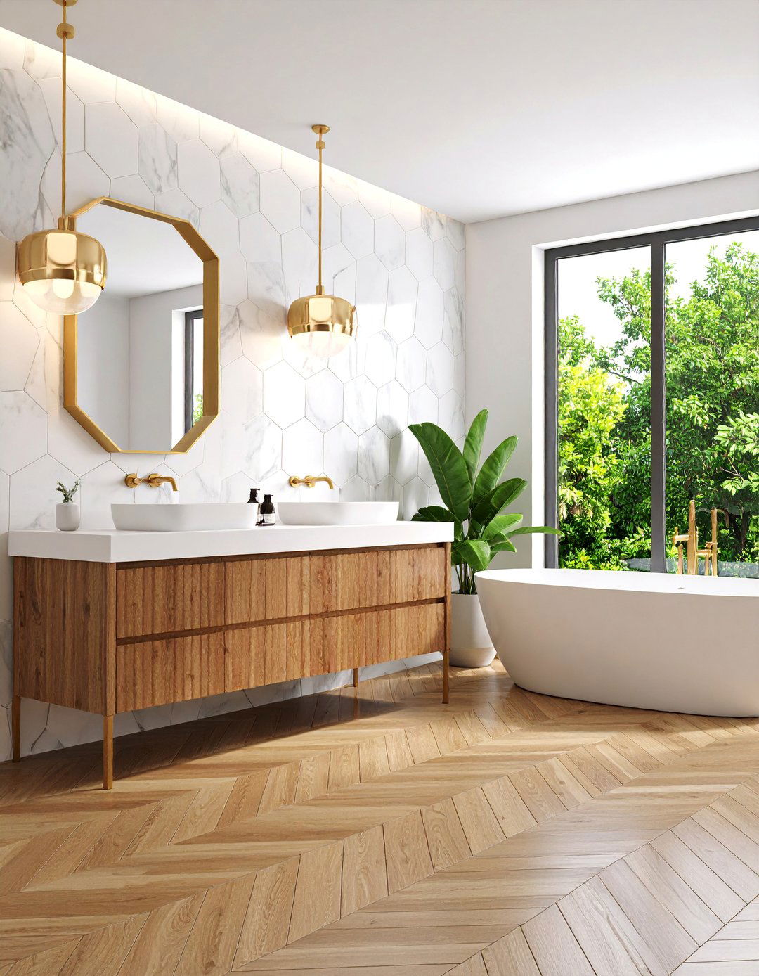 Marble Bathroom Backsplash with Mixed Material Design - 25 Marble Bathroom Ideas