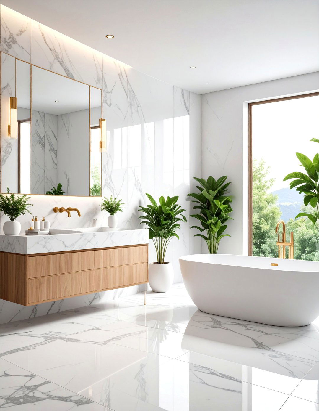 Marble Bathroom with Luxurious Natural Veining - 25 Scandinavian Bathroom Ideas