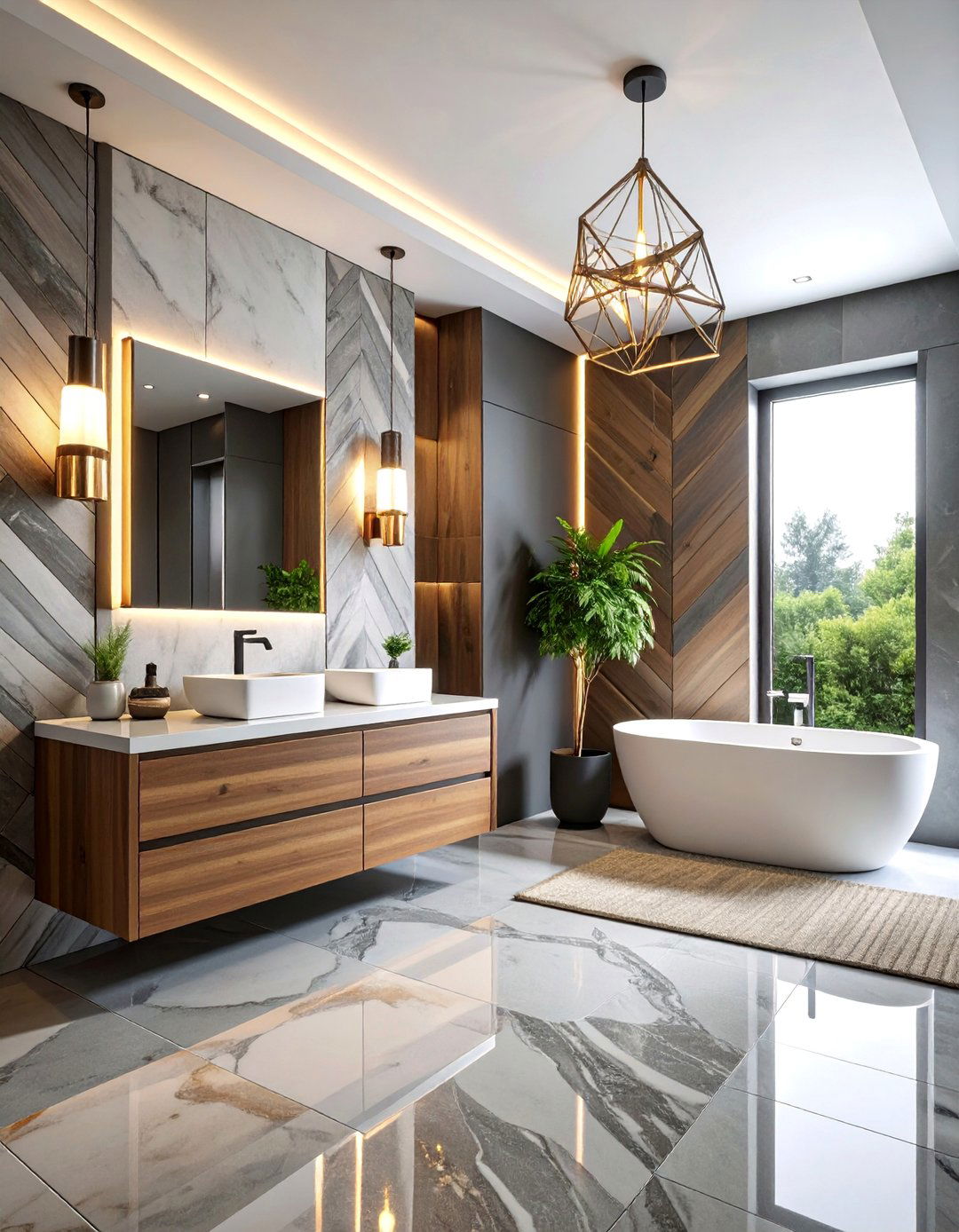 Marble Bathroom with Mixed Pattern Geometric Design - 25 Marble Bathroom Ideas