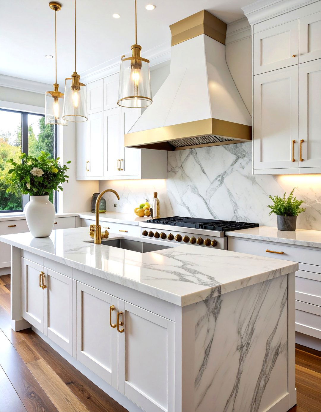 Marble Clad Range Hood with Matching Backsplash - 25 Range Hood Ideas