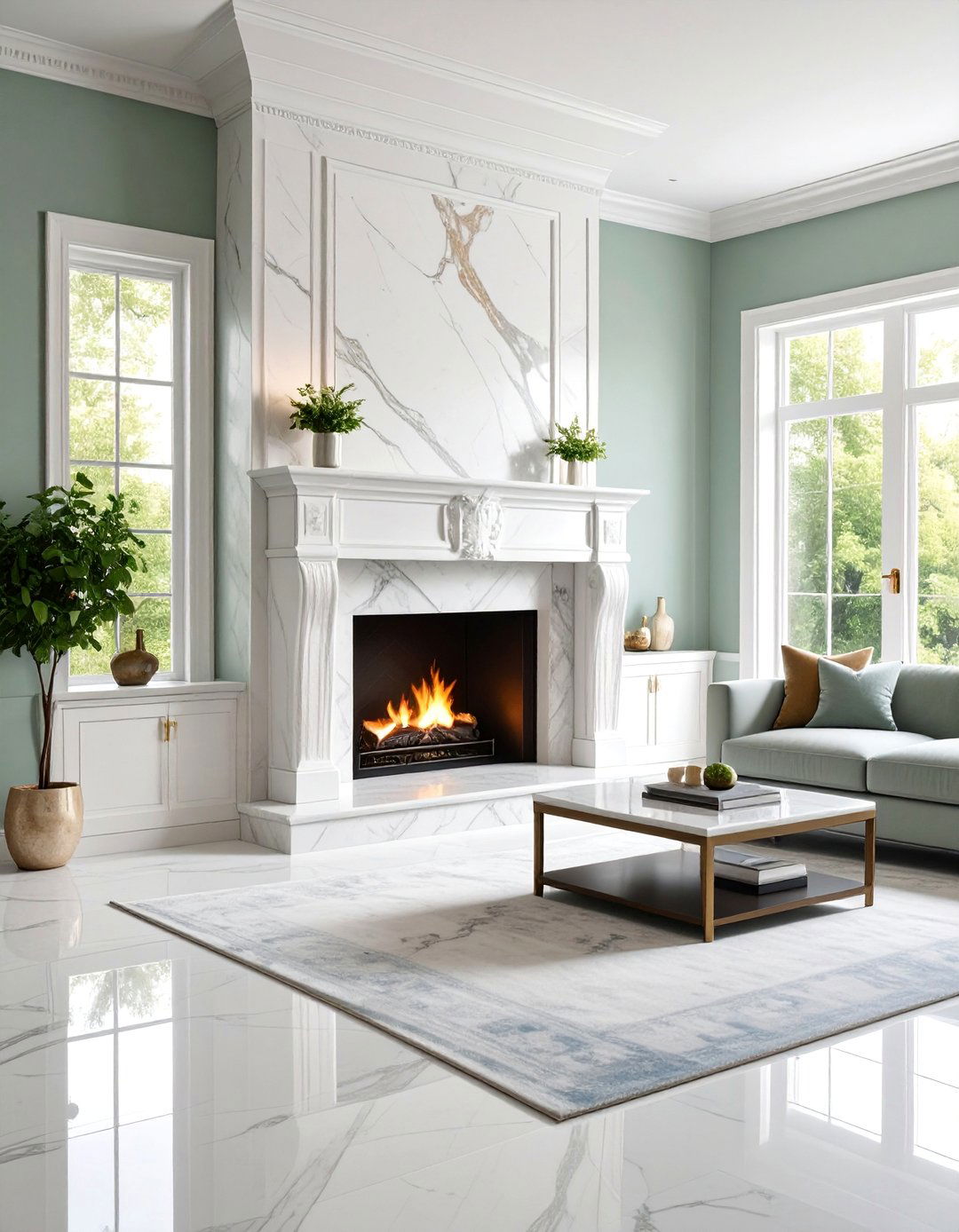 Marble Fireplace with Luxury Contemporary Design - 25 Floor to Ceiling Stone Fireplace Ideas