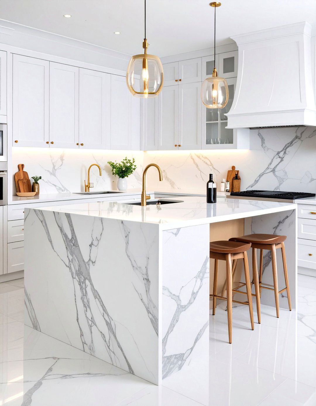 Marble Kitchen Countertop with Waterfall Edge Design - 25 Kitchen Countertop Ideas