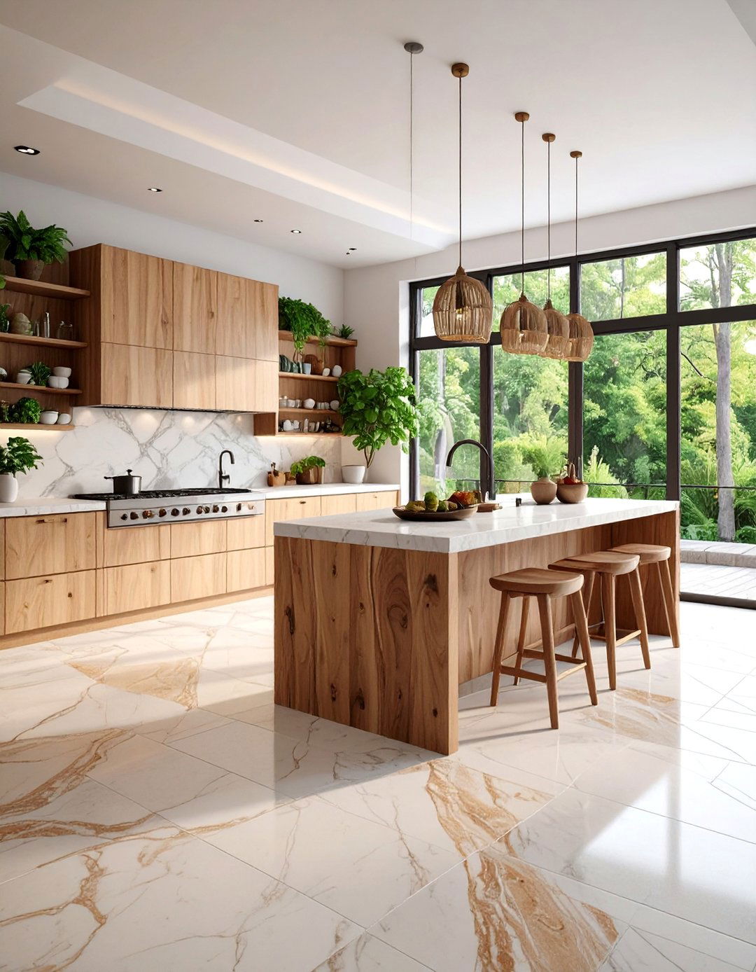 Marble Kitchen Floor with Natural Edge Stone Border - 25 Marble Kitchen Floor Ideas