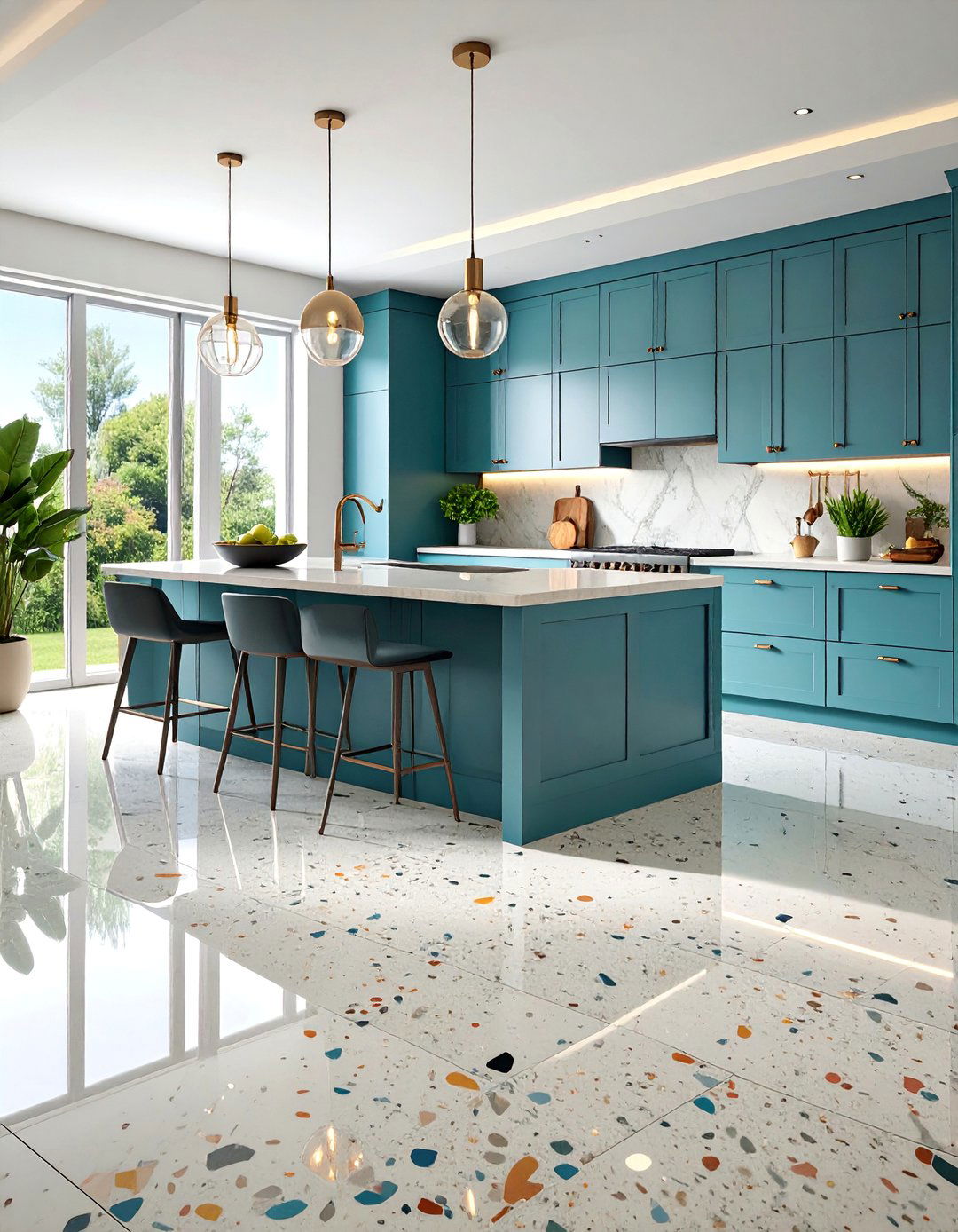 Marble Kitchen Floor with Terrazzo Style Aggregate Patterns - 25 Marble Kitchen Floor Ideas