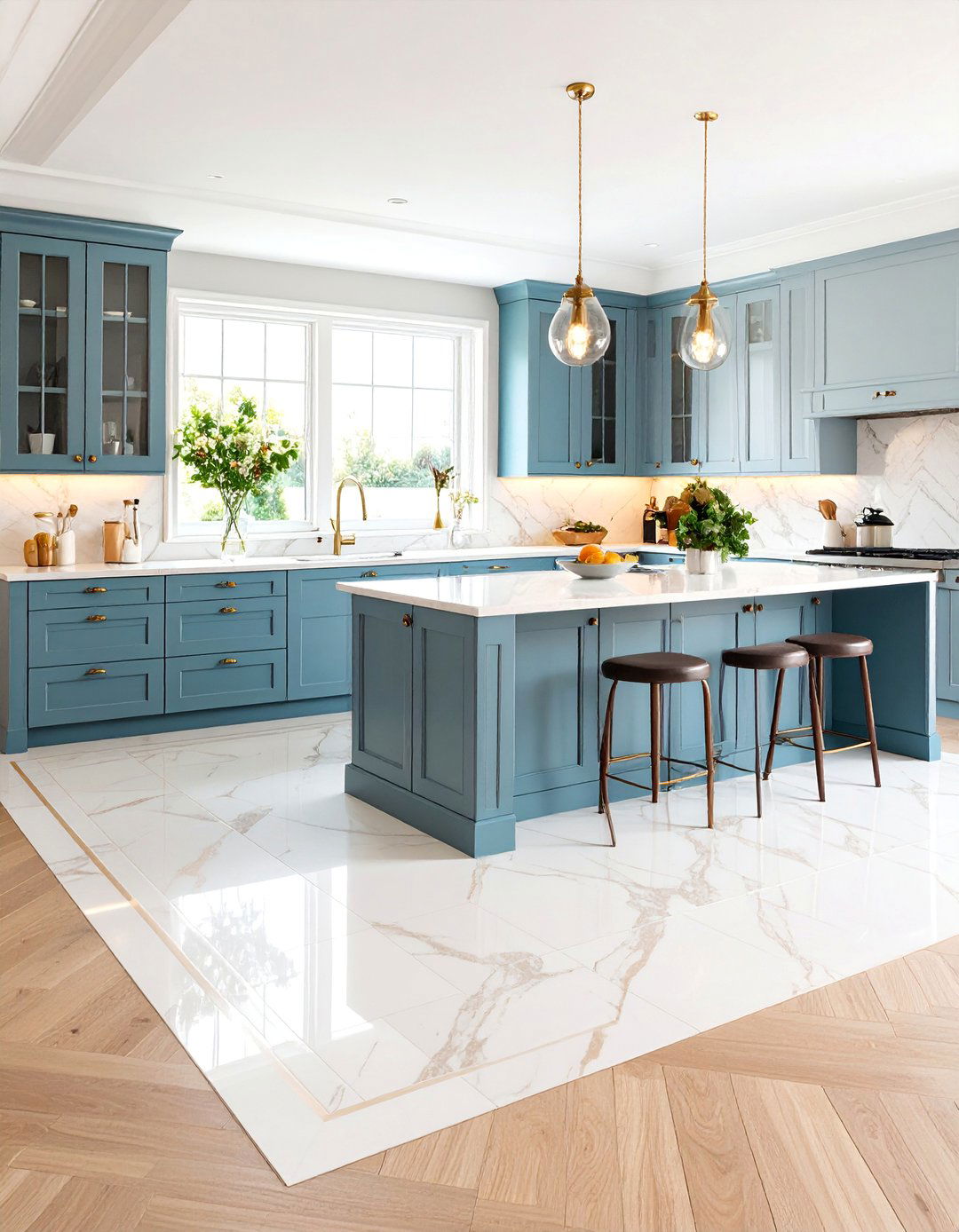 Marble Kitchen Floor with Water Jet Cut Artistic Panels - 25 Marble Kitchen Floor Ideas