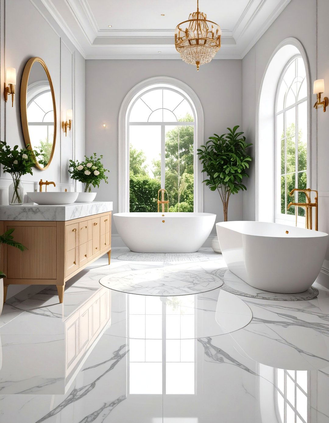 Marble Look Penny Tile Luxury Design - 25 Penny Tile Bathroom Floor Ideas