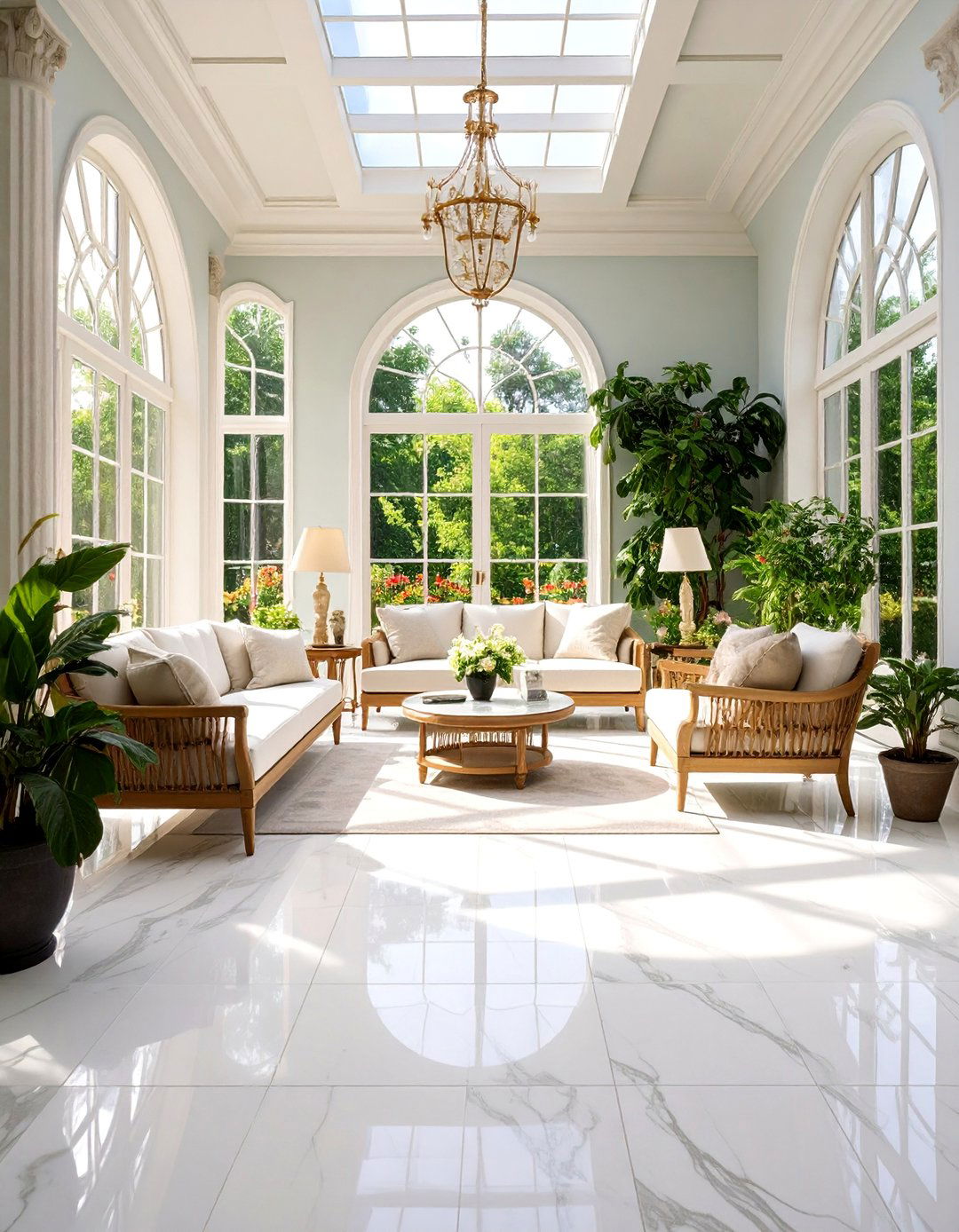 Marble Look Porcelain Elegance - 25 Sunroom Tile Floor Ideas
