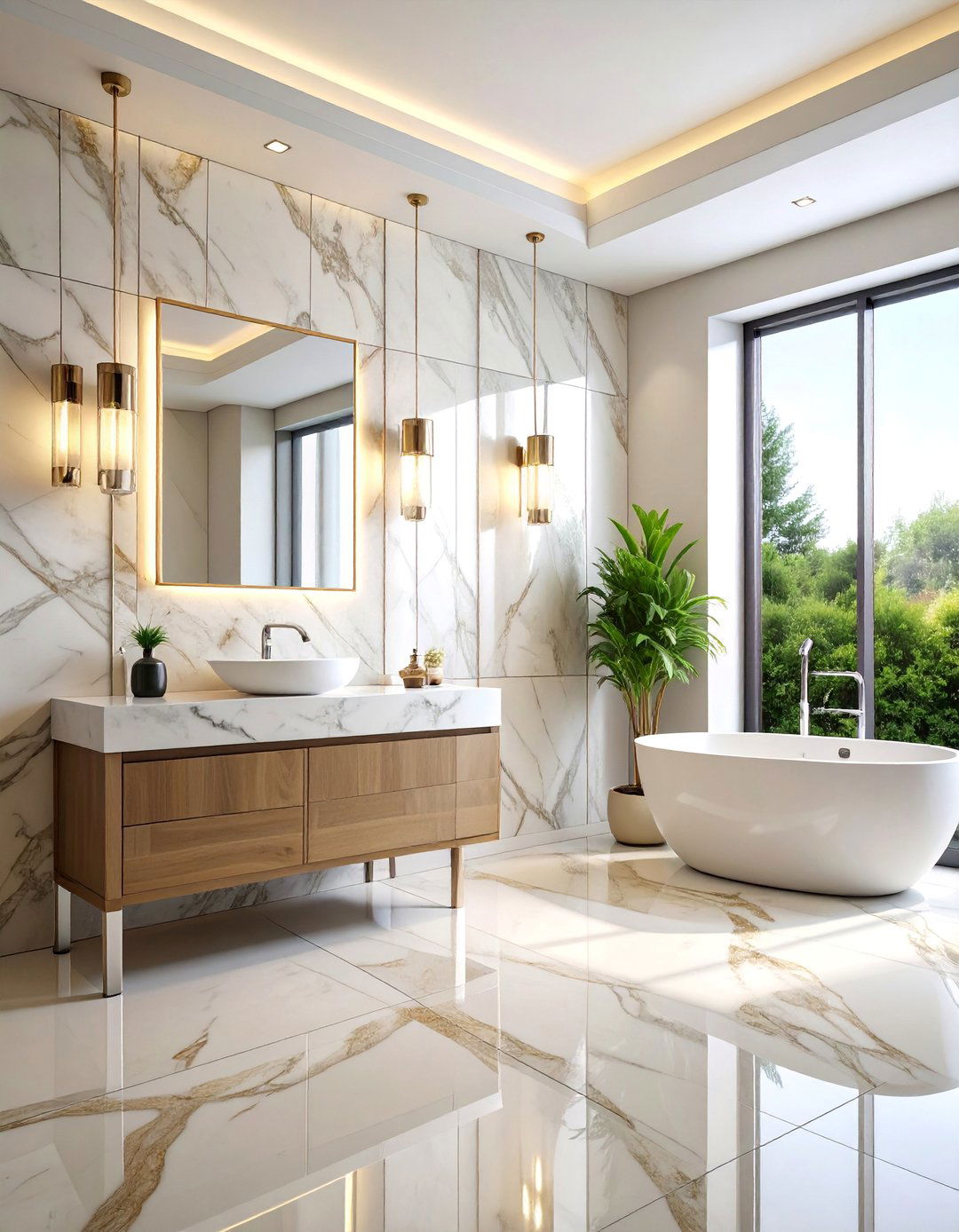 Marble Look Porcelain Tiles with Veining Patterns - 25 Bathroom Wall Ideas