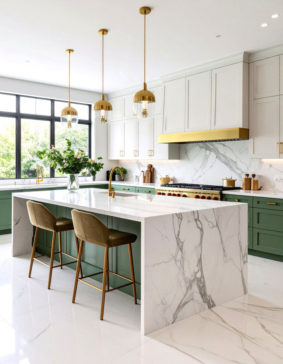 Marble Luxury Breakfast Bar with Brass Accents - 25 Breakfast Bar Ideas