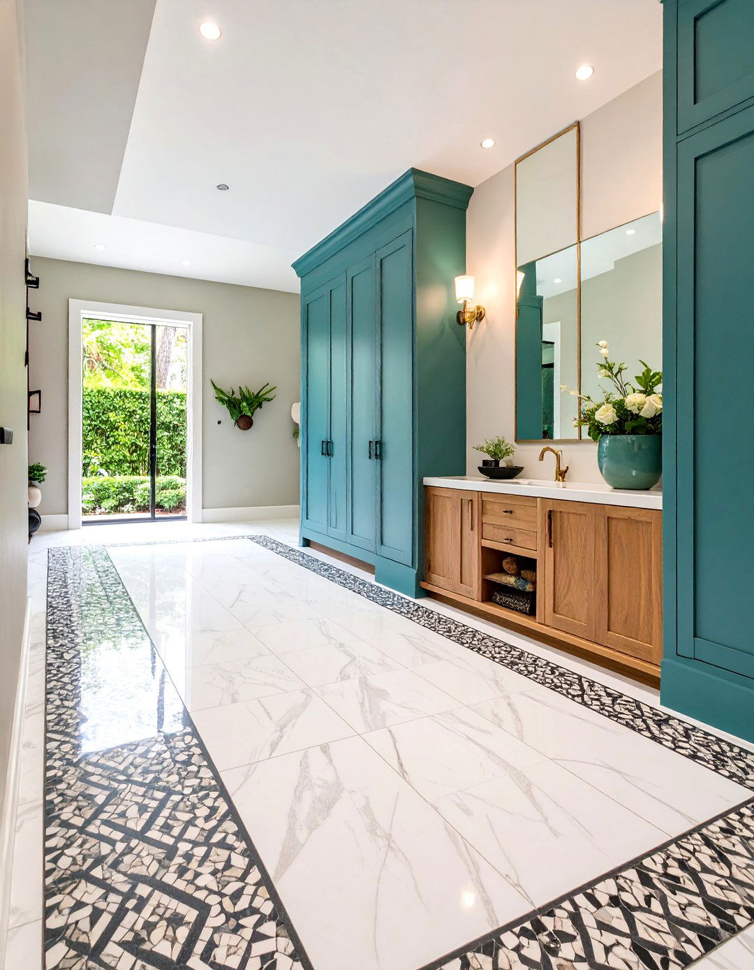 Marble Mosaic Border Mudroom Tiles - 25 Mudroom Tile Floor Ideas