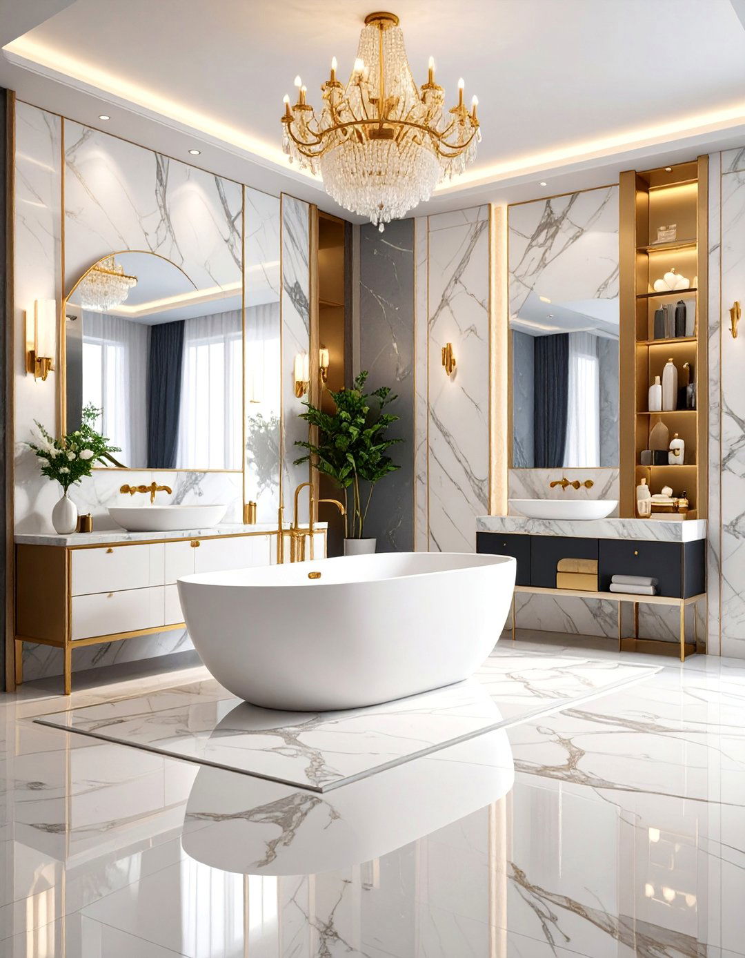 Marble Palace with Bookmatched Feature Walls - 25 Large Bathroom Ideas