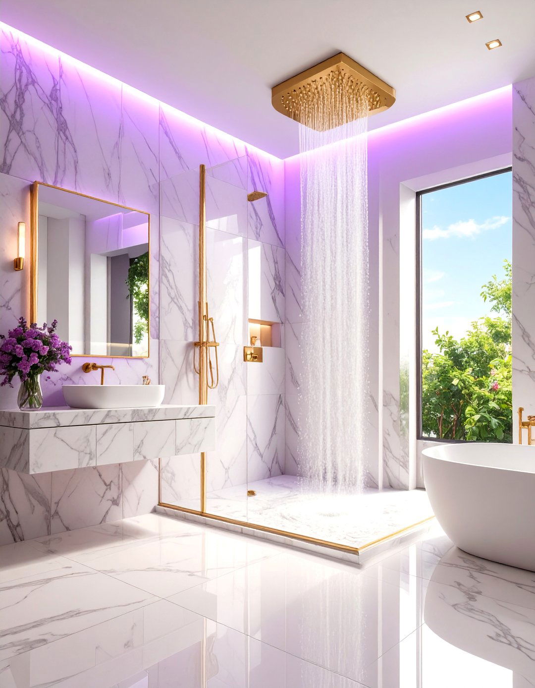 Marble Rainfall Sanctuary with Chromotherapy - 25 Luxury Shower Ideas