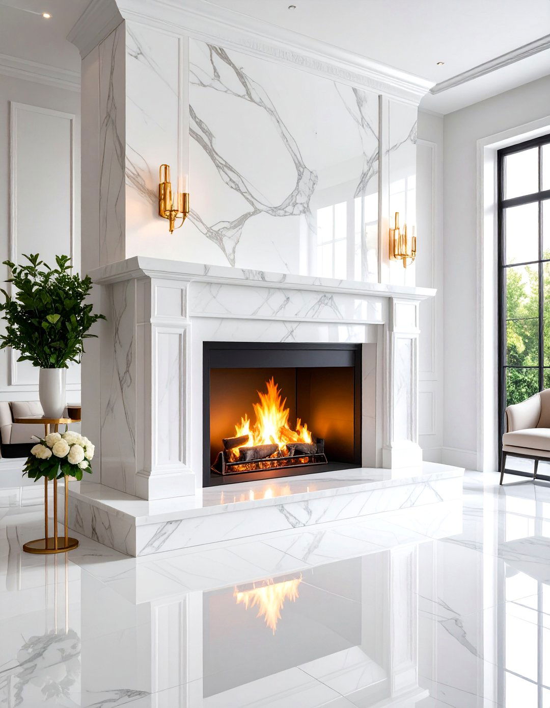 Marble Slab Fireplace with Dramatic Veining - 25 Modern Fireplace Ideas