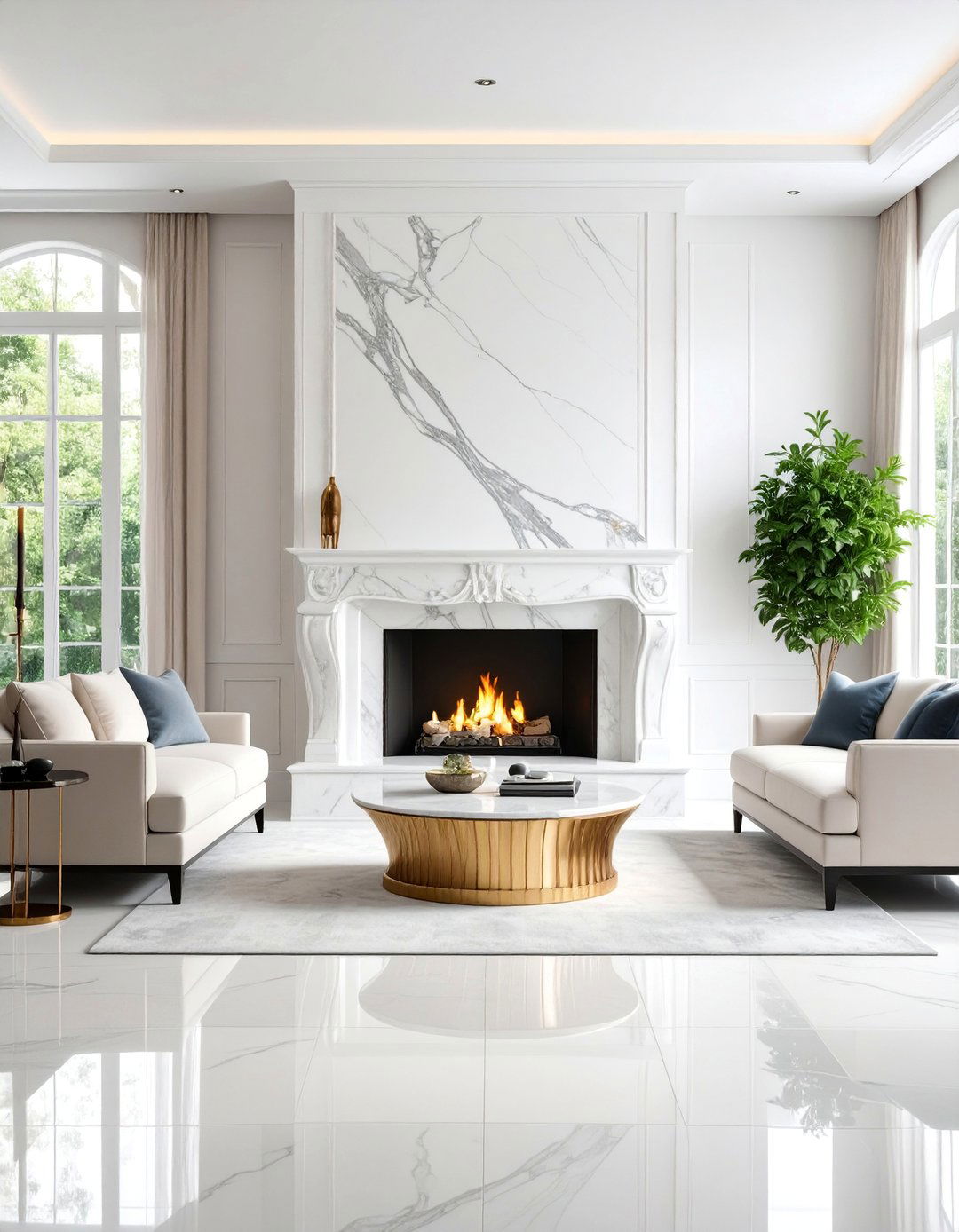 Marble Slab Floating Hearth - 25 Fireplace Hearth Ideas
