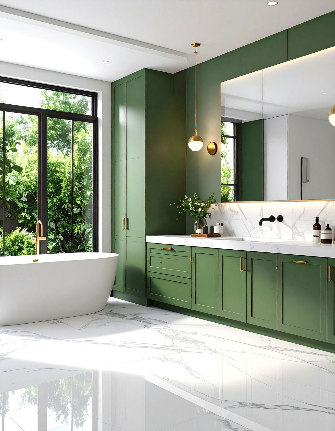 Marble Vanity Tops with Green Cabinets - 25 black, white and green bathroom ideas
