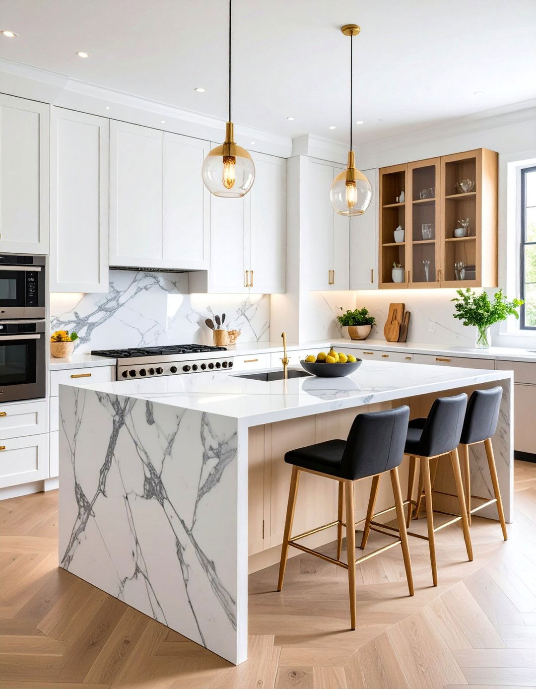 Marble Veined Kitchen Backsplash with Dramatic Black Veining - 25 Black and White Kitchen Backsplash Ideas