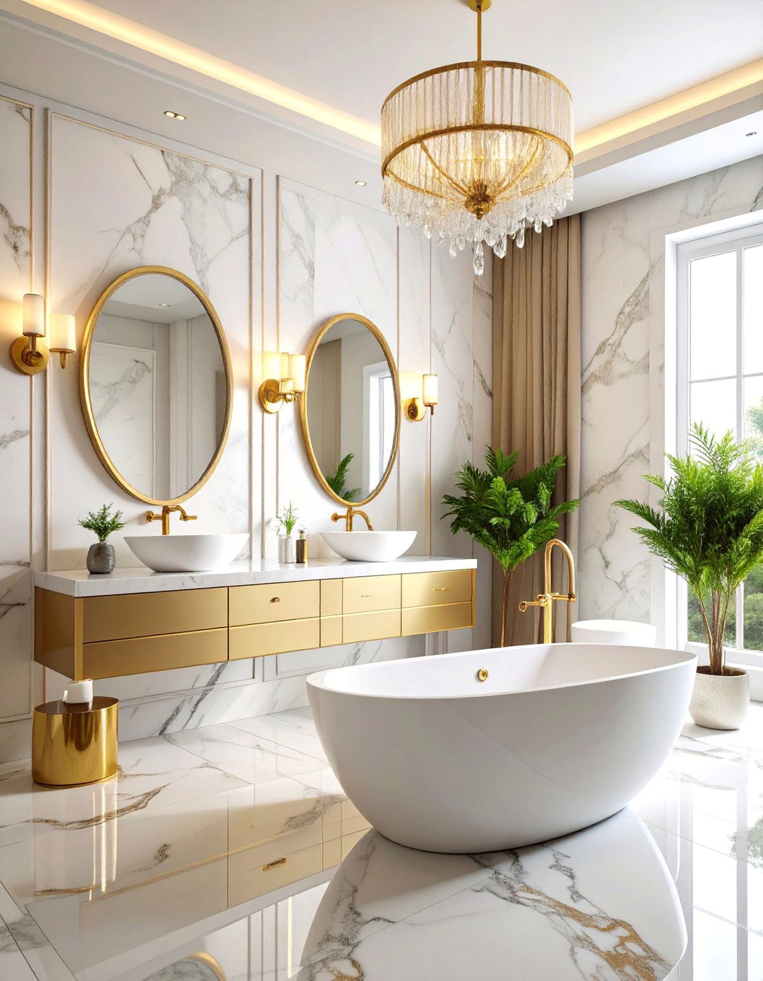 Marble and Gold Maximalist Bathroom - 25 Maximalist Bathroom Design Ideas