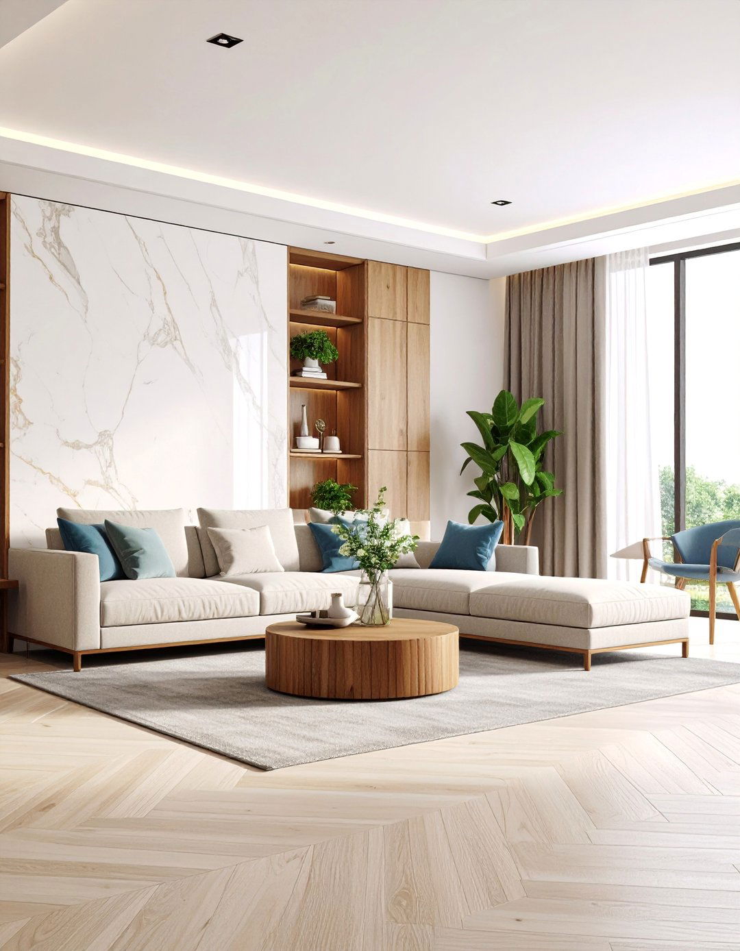 Marble and Wood Combination - 25 Tv Accent Wall Ideas