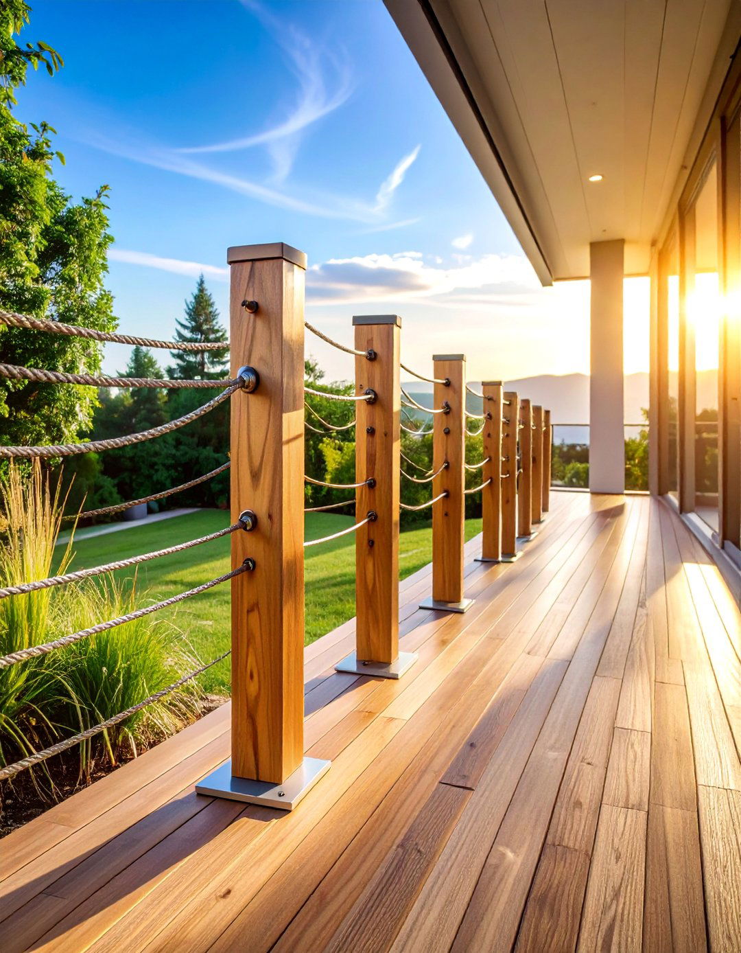 Marine Grade Cable with Cedar Posts - 25 Horizontal Deck Railing Ideas