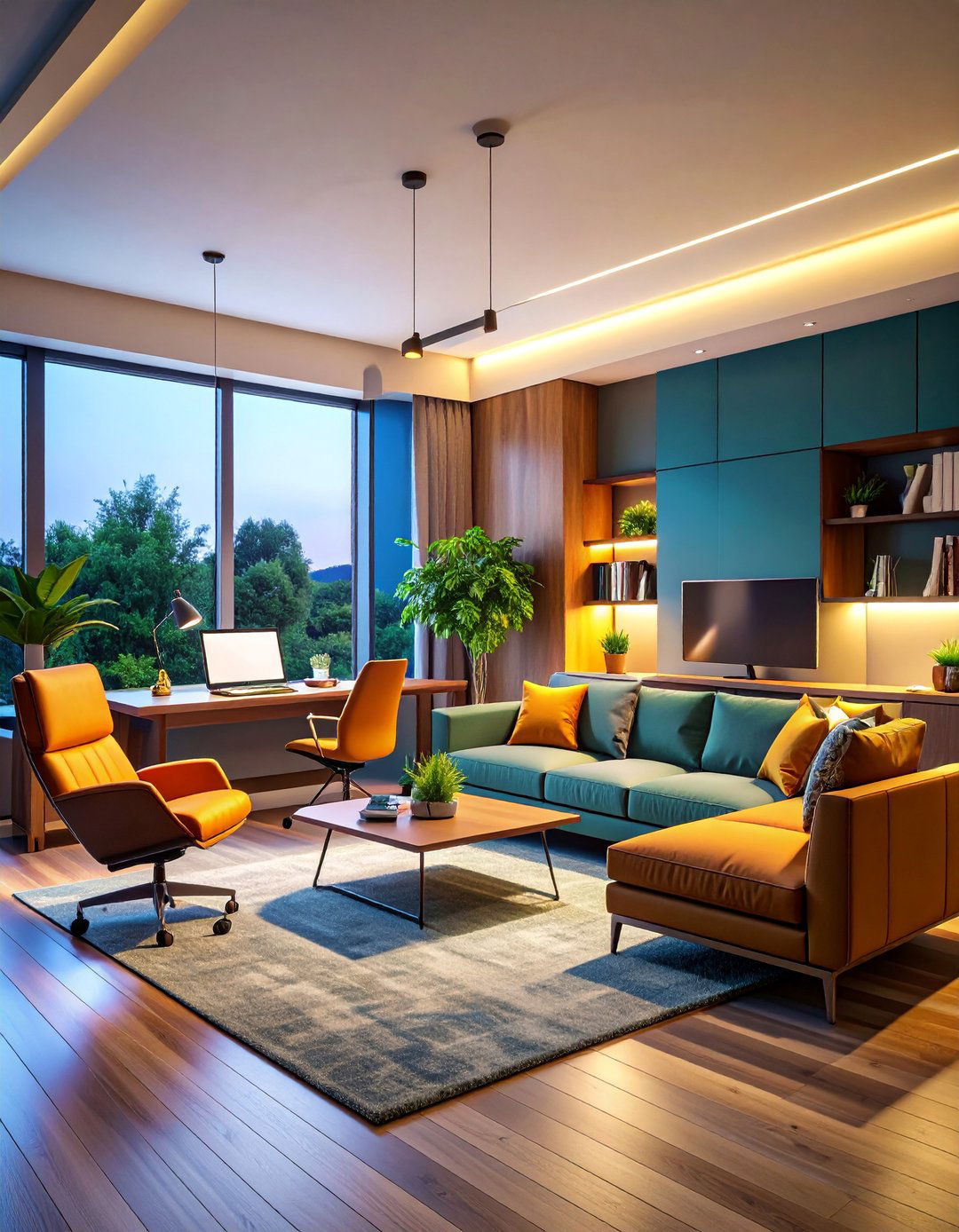 Masculine Home Office Living Room Combination - 25 Mens Living Room Ideas