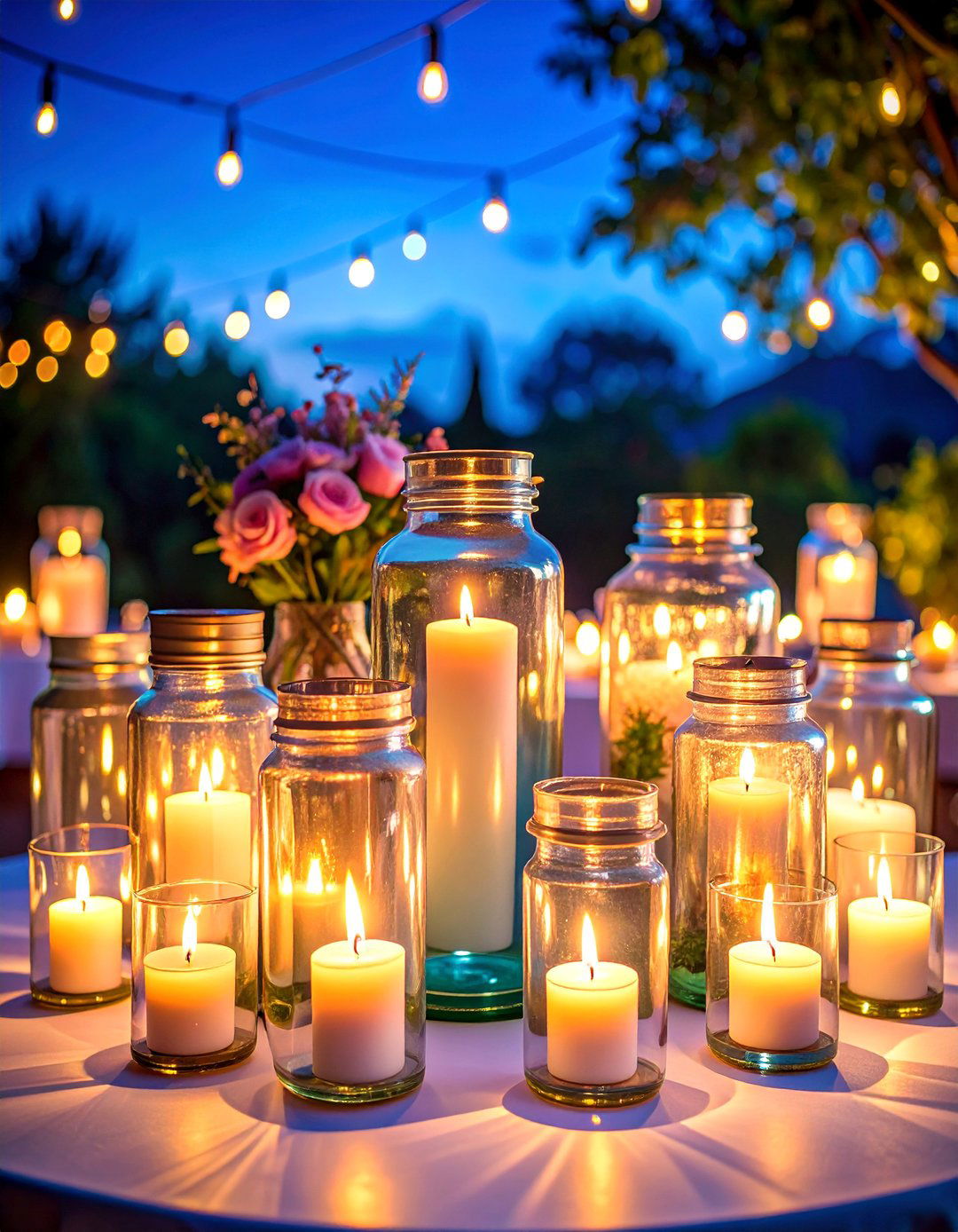 Mason Jar Candle Holder Grouping - 25 Mason Jar Wedding Centerpieces