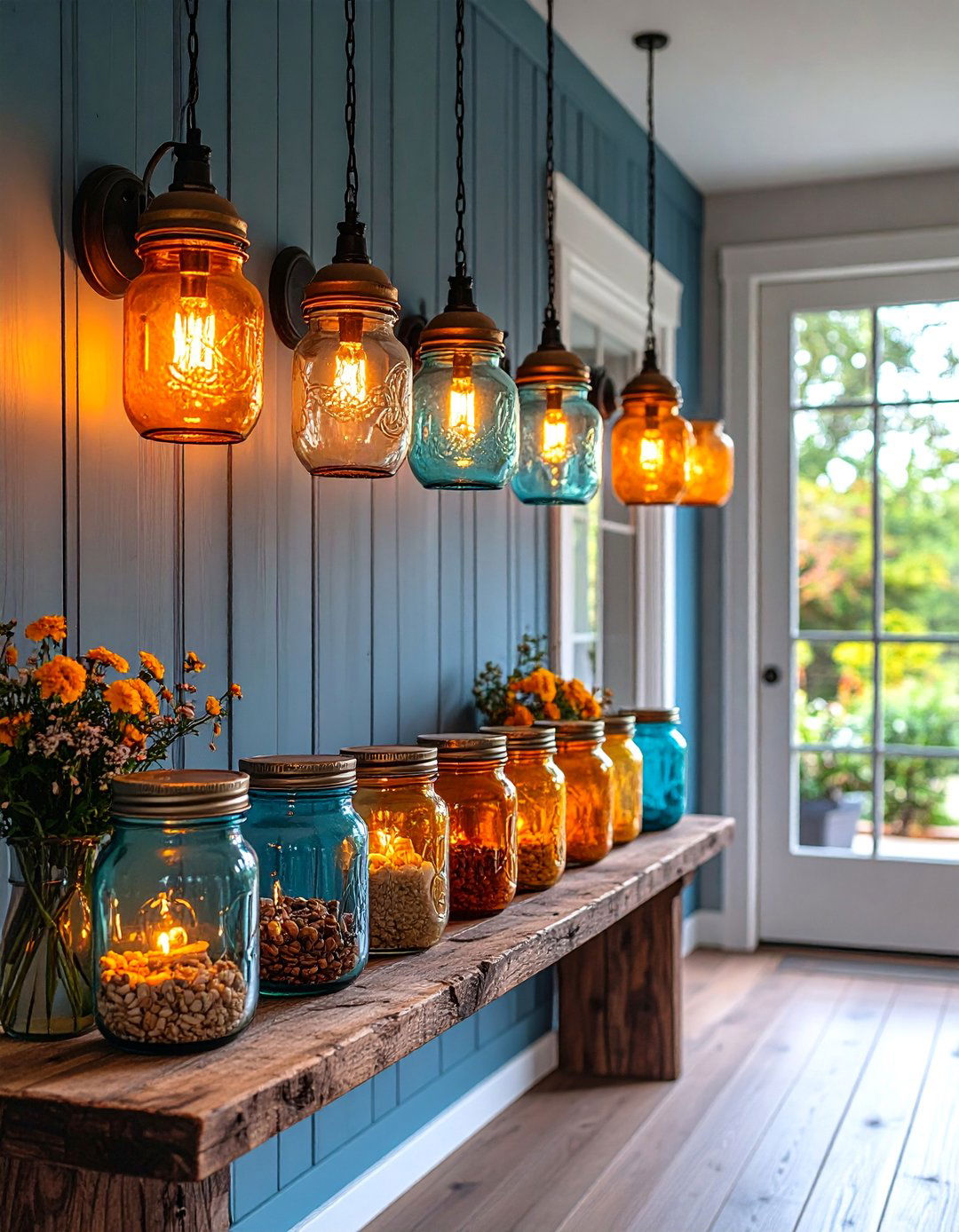 Mason Jar Lighting and Storage - 25 Farmhouse Entryway Ideas